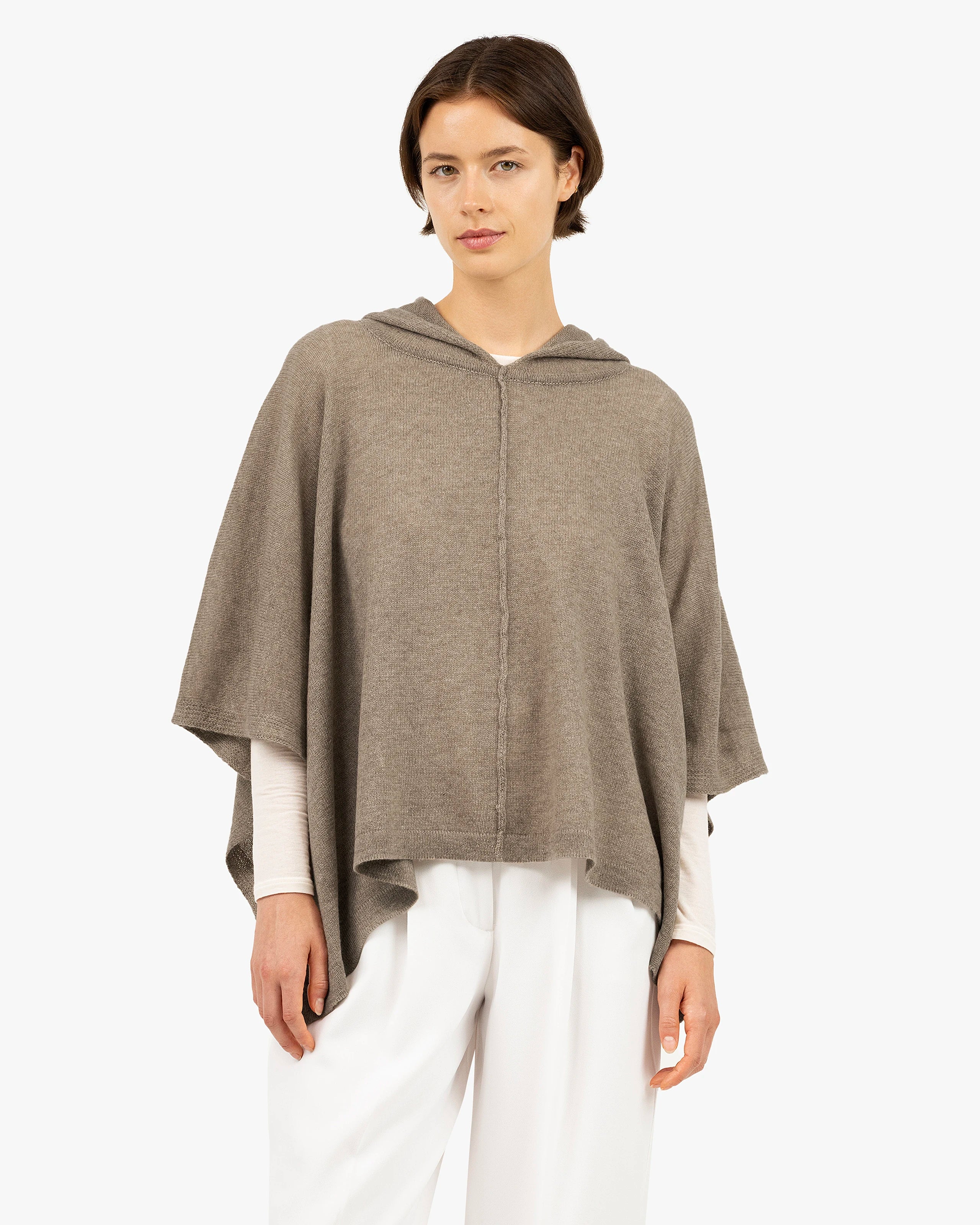 Hoodie Cashmere Cape - Taupe | MaisonCashmere