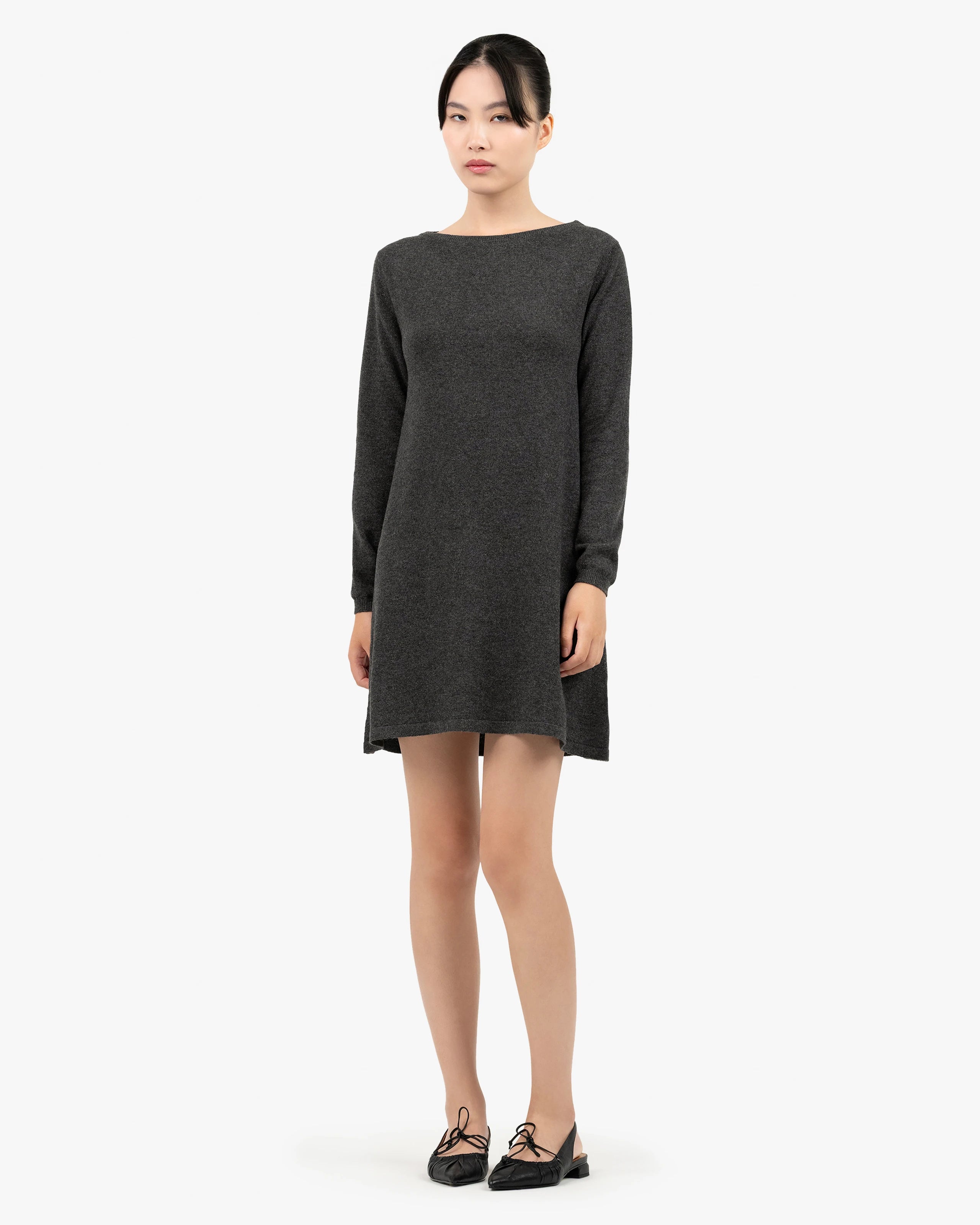 Florenz Boat Neck Dress - Charcoal - Cashmere