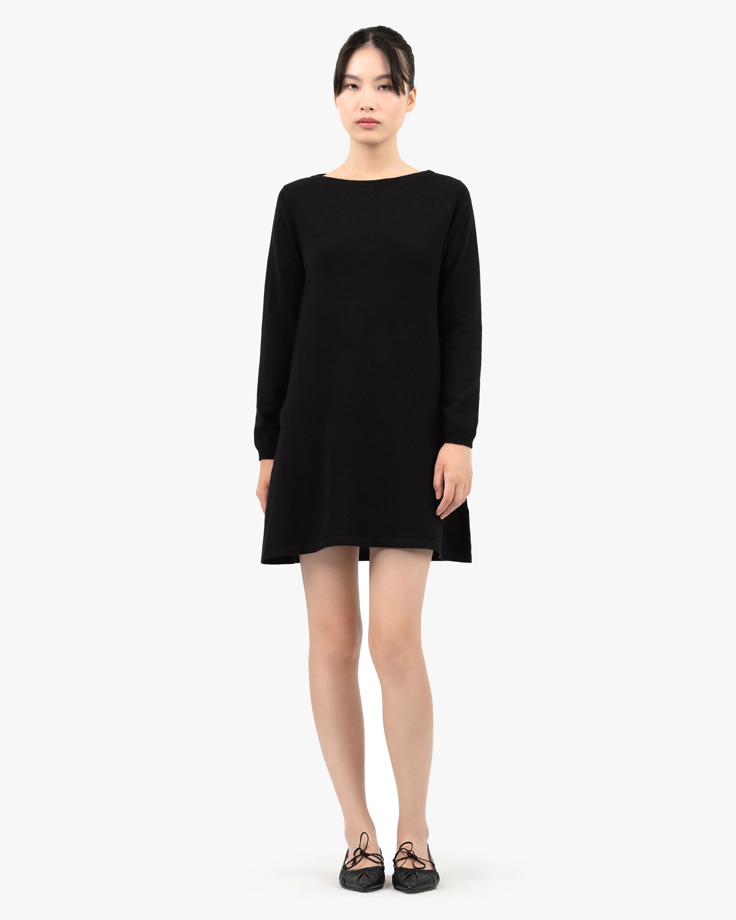 Florenz Boat Neck Dress - Black - Cashmere - Made in Italy Florenz Boat Neck Dress - Black - Cashmere - Made in Italy
