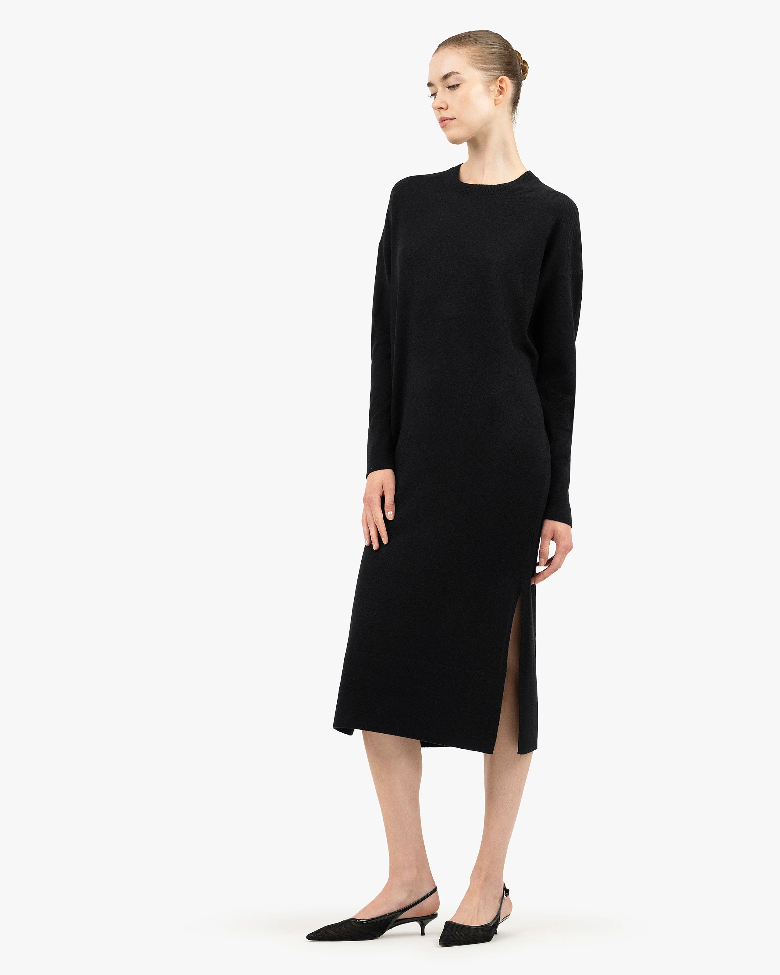 Liv Crew Neck Dress - Black - Cashmere