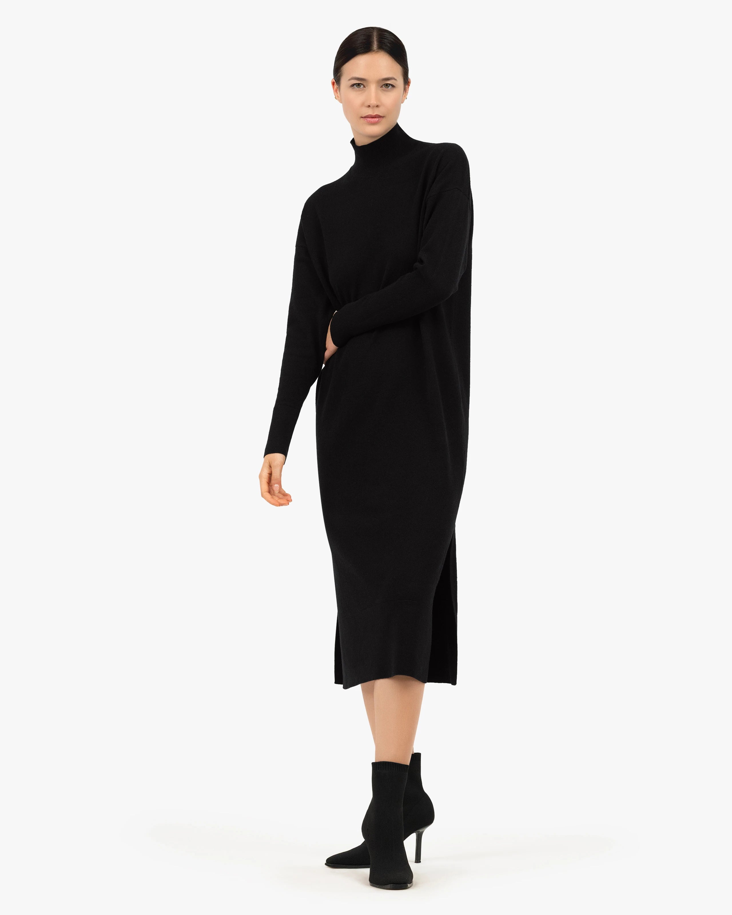 Liv Cashmere Mock Neck Dress - Black