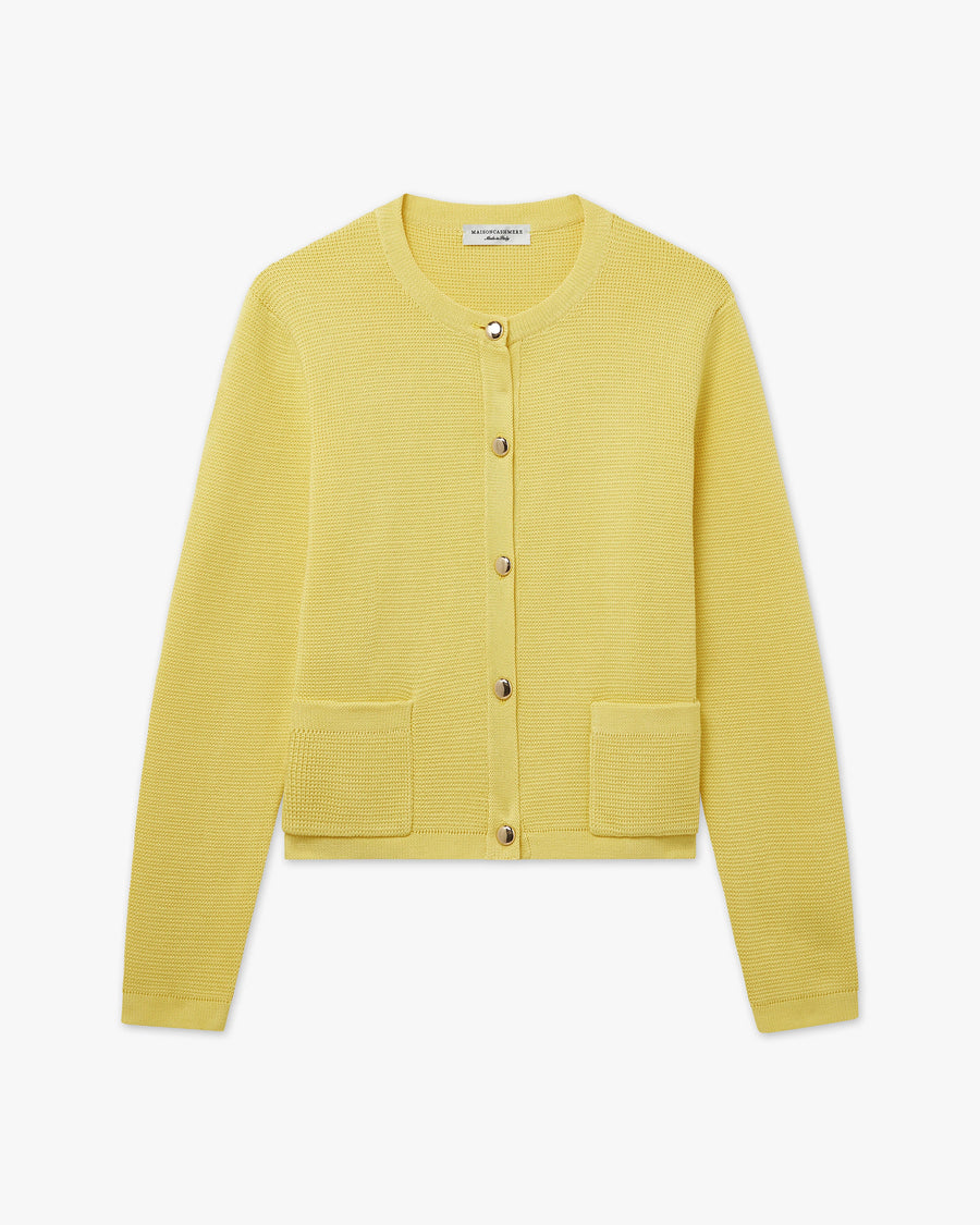 Oasi Crew Neck Cardigan - Yellow Cotone
