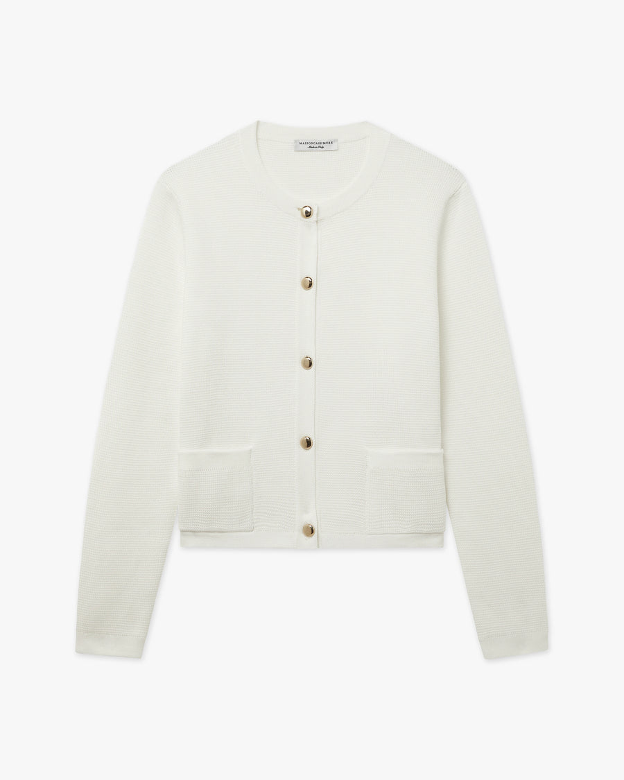Oasi Crew Neck Cardigan - White Cotone