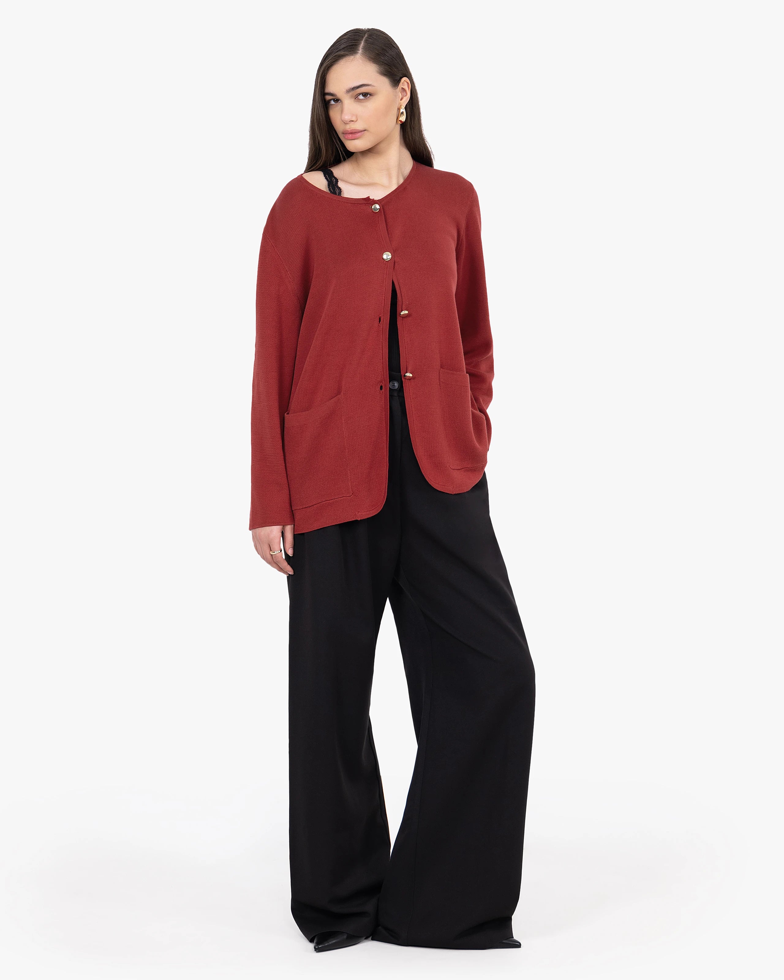 Women's Oasi Cotton Knit Jacket - Red | MaisonCashmere