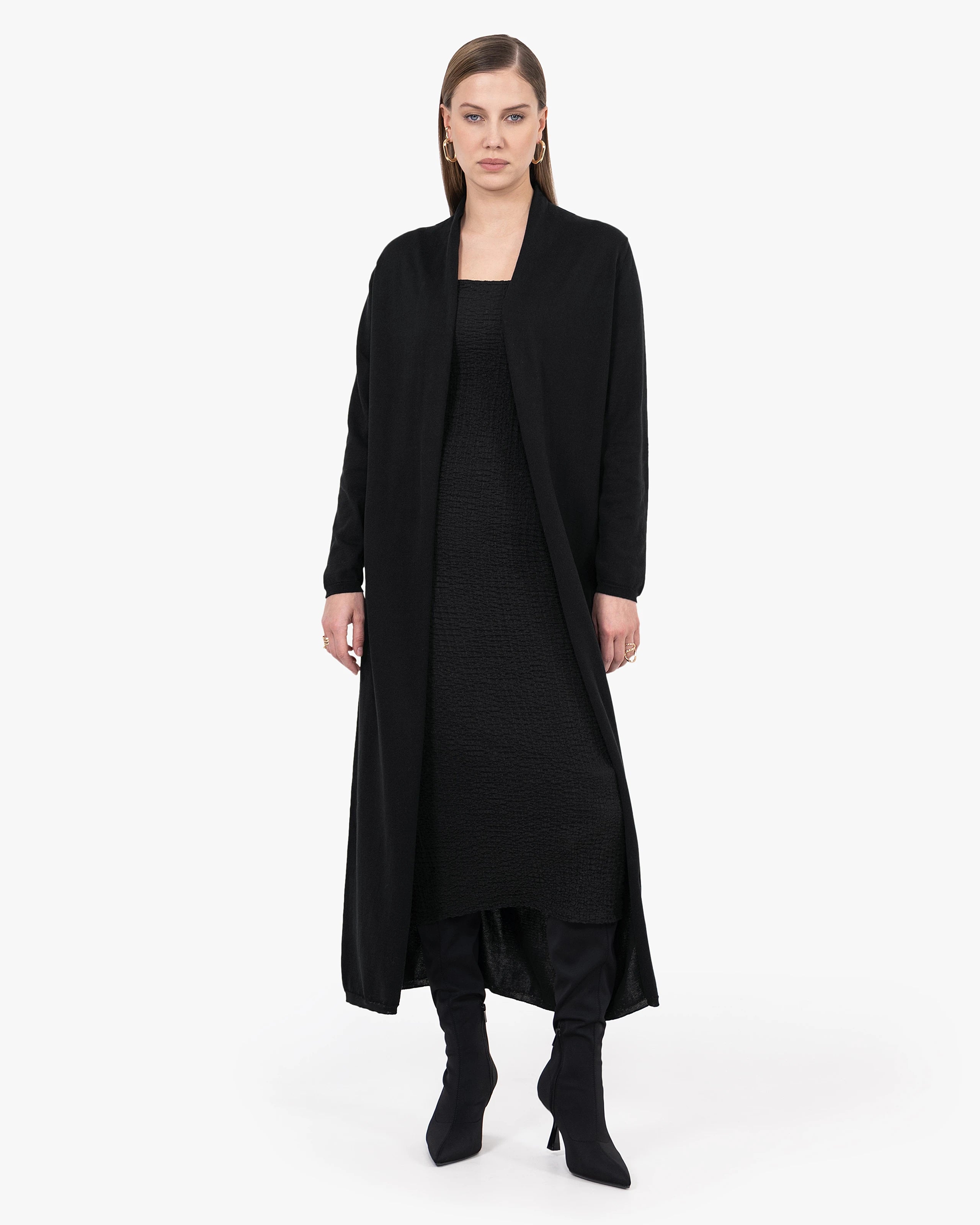 Oasi Long Giza Cotton Cardigan - Black | MaisonCashmere Oasi Long Giza Cotton Cardigan - Black | MaisonCashmere