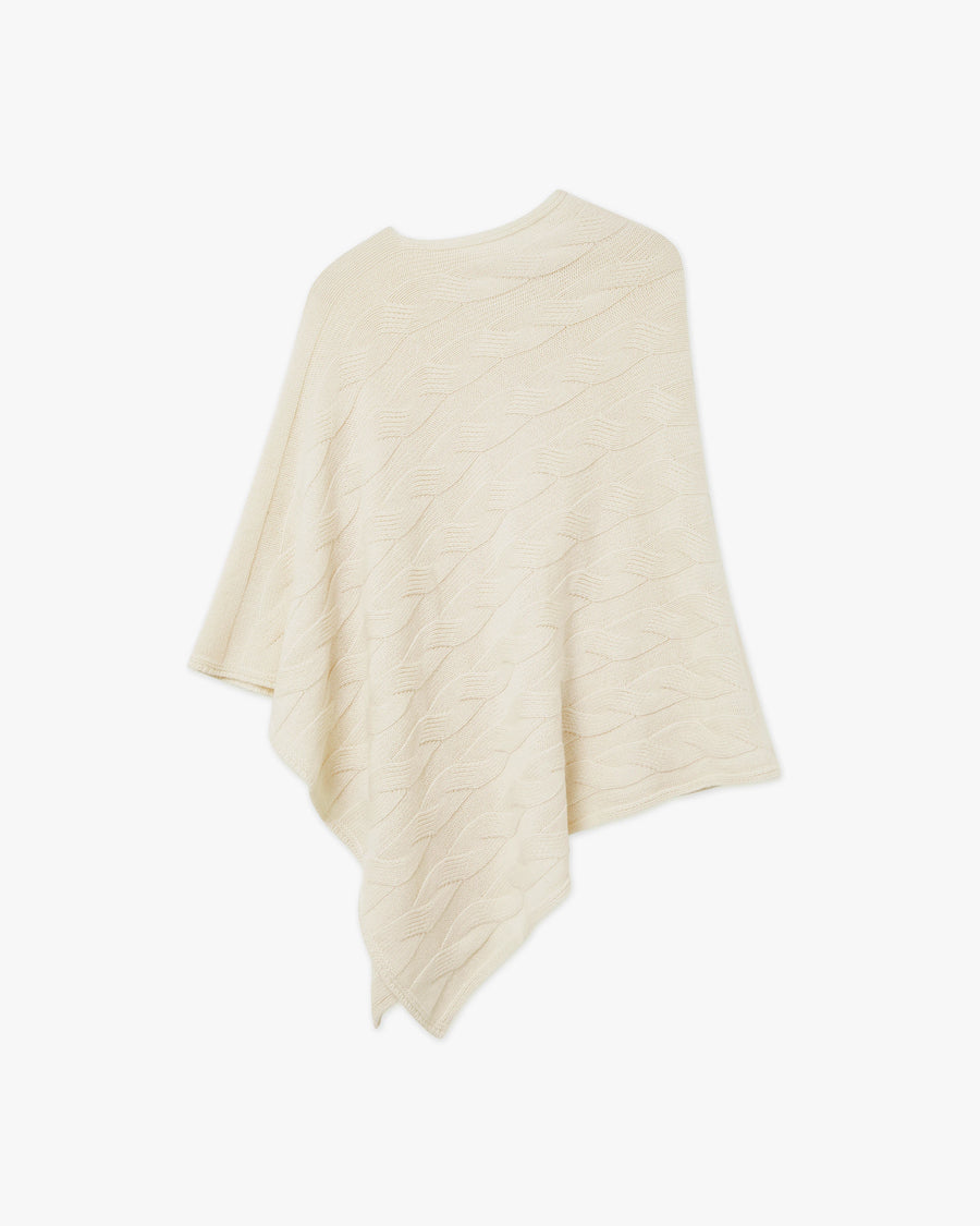 Cable Knit Maxi Poncho - White Cashmere