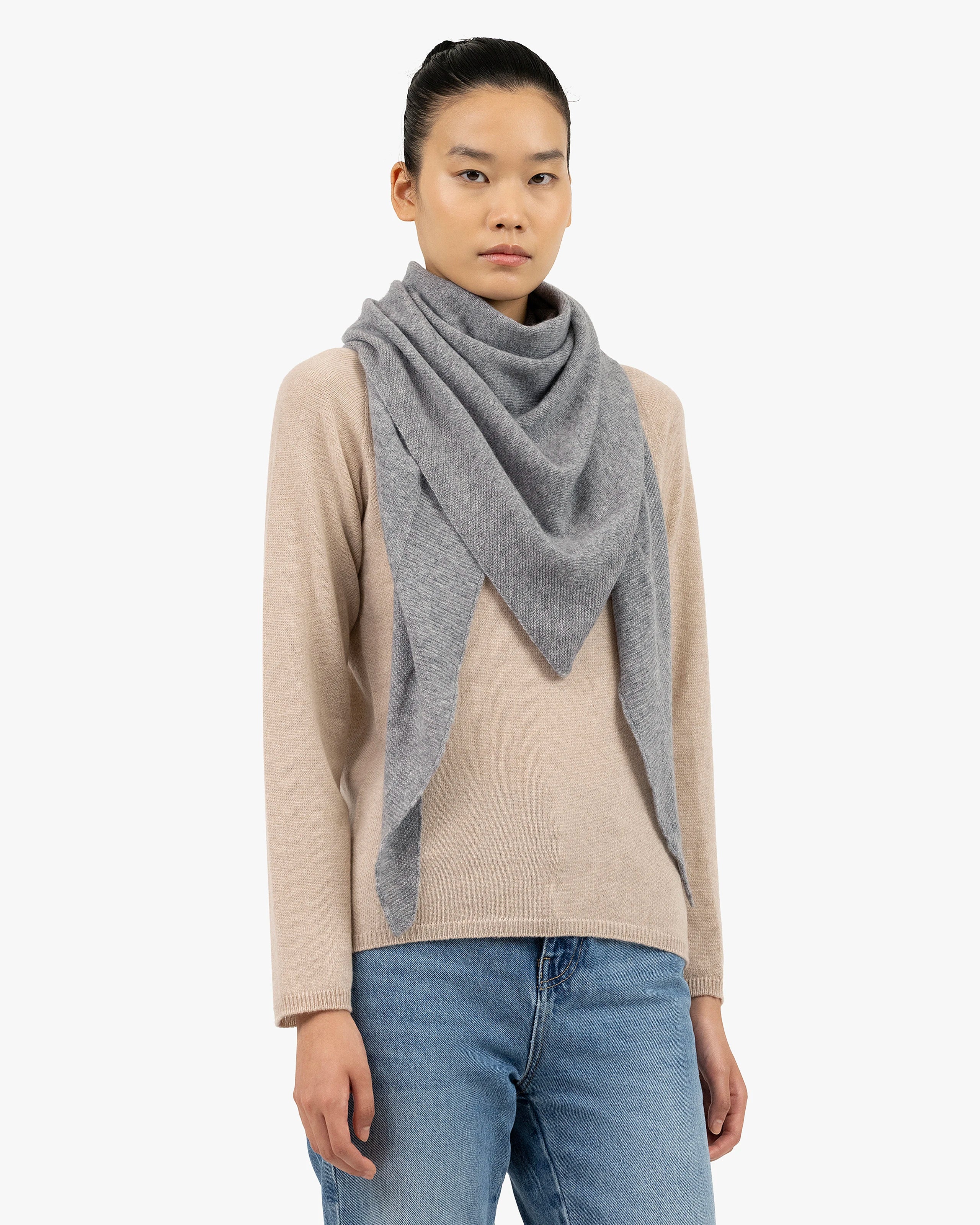 Maxi Cashmere Triangle Scarf - Medium Grey | MaisonCashmere