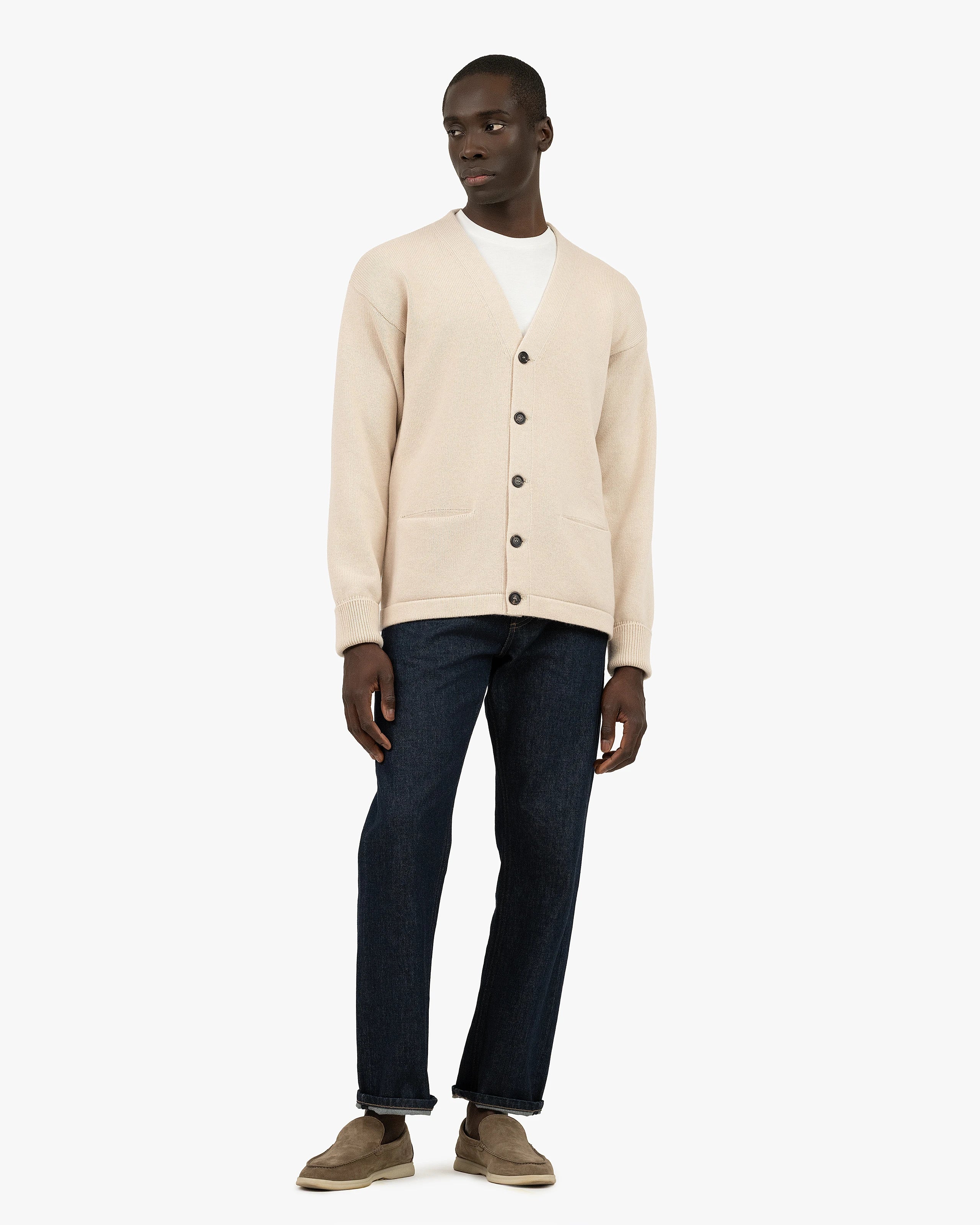 Men's Beacon Cashmere Cardigan - Light Beige | MaisonCashmere
