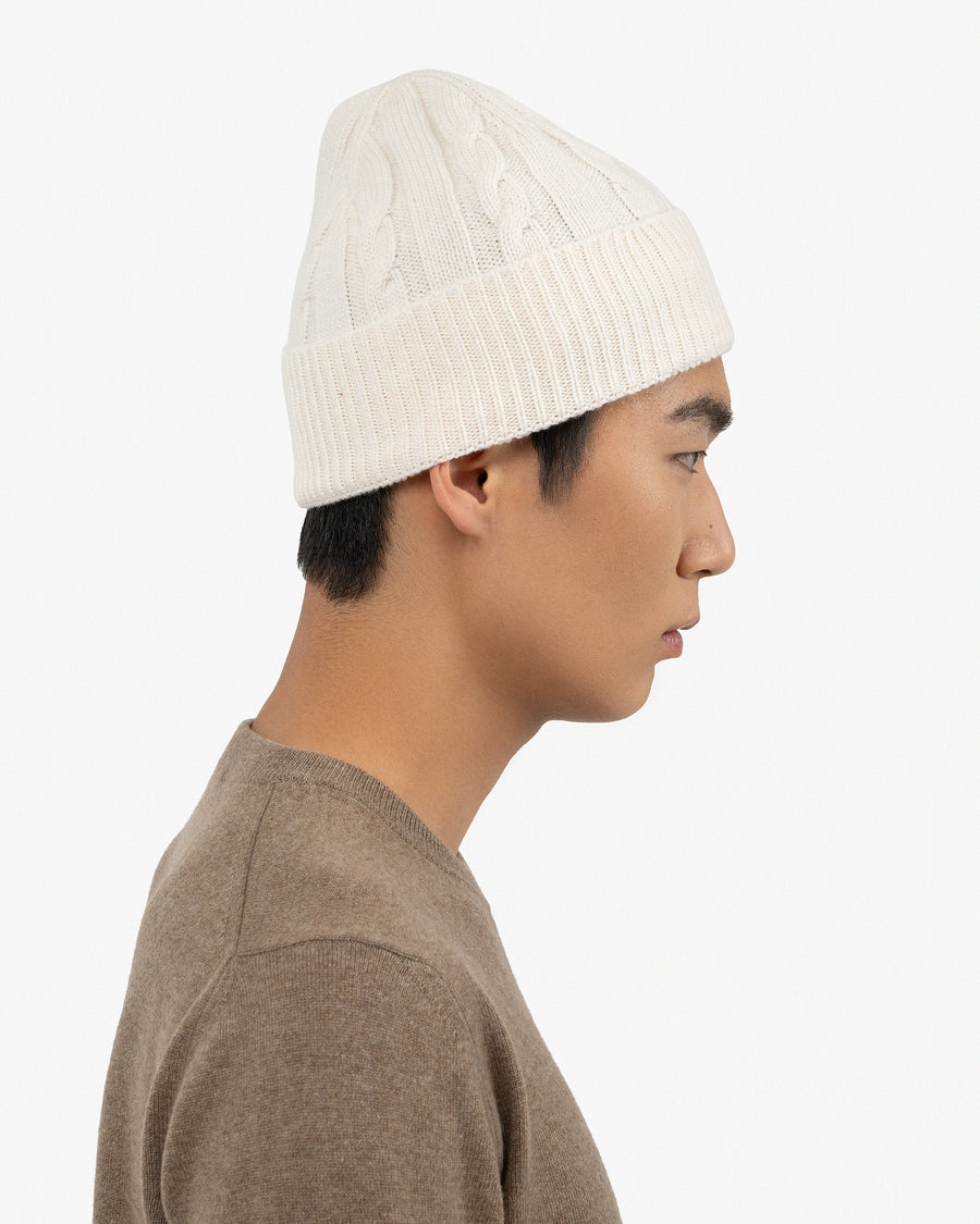 Men's Cable Knit Hat - White Cashmere