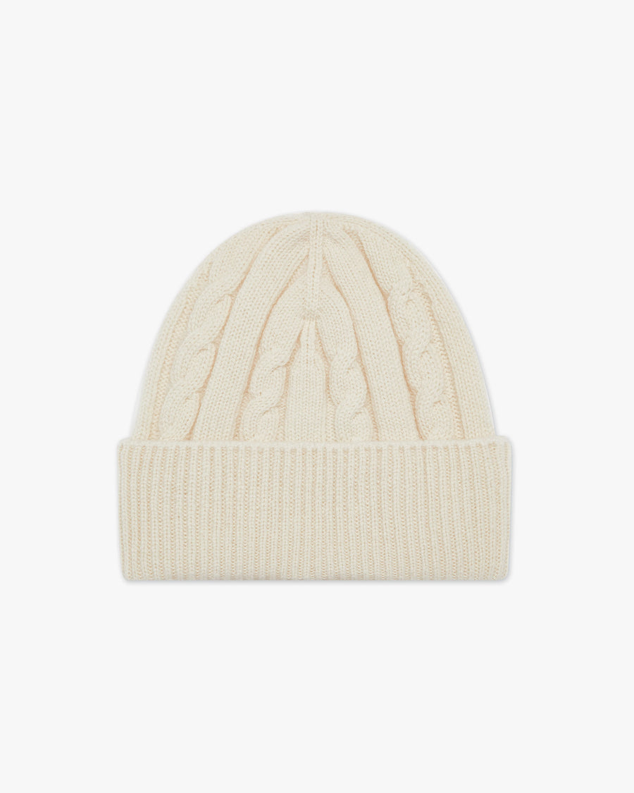 Men's Cable Knit Hat - White Cashmere