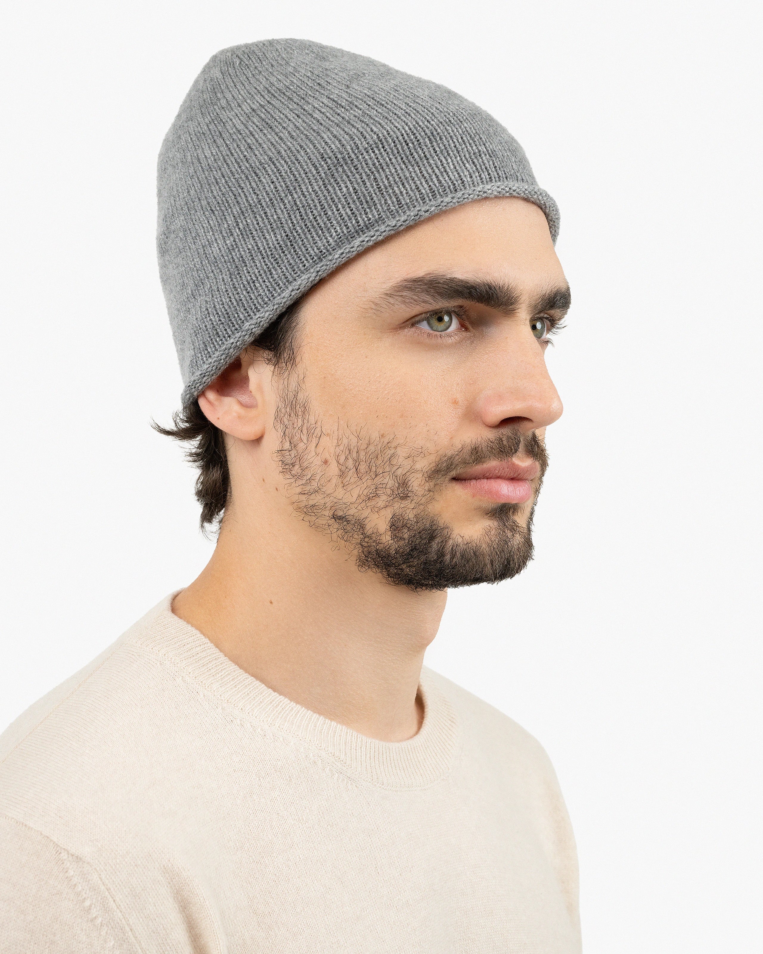 Italic 100% Cashmere Waffle Knit Winter Beanie Hat - Gray / Grey Cashmere Waffle Beanie main image 4