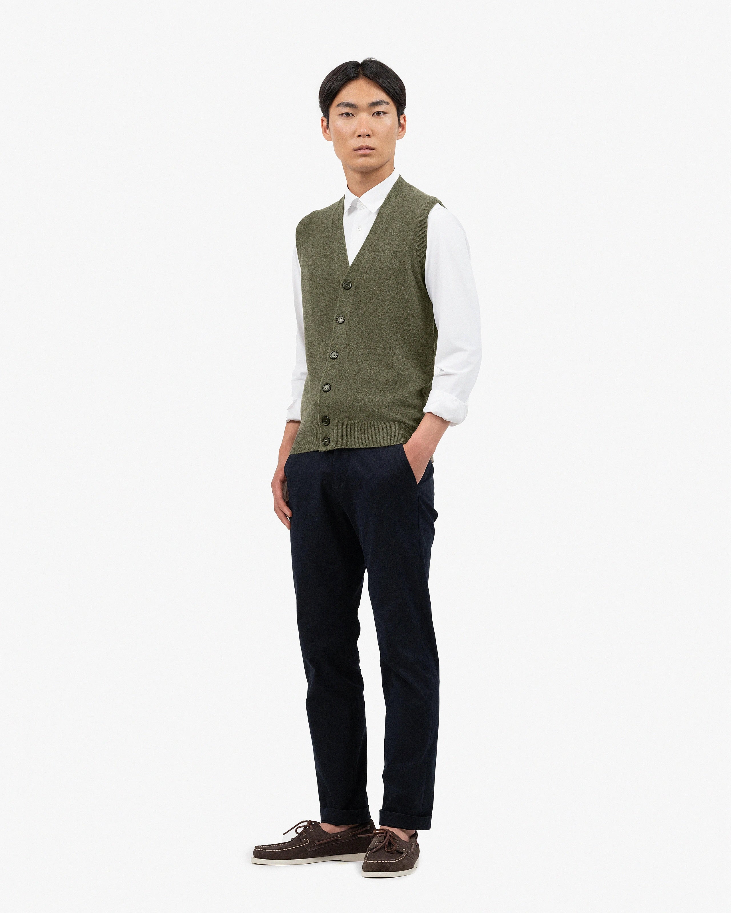 Men's Classic Cardigan Vest - Green - Cashmere - Made in Italy Men's Classic Cardigan Vest - Green - Cashmere - Made in Italy