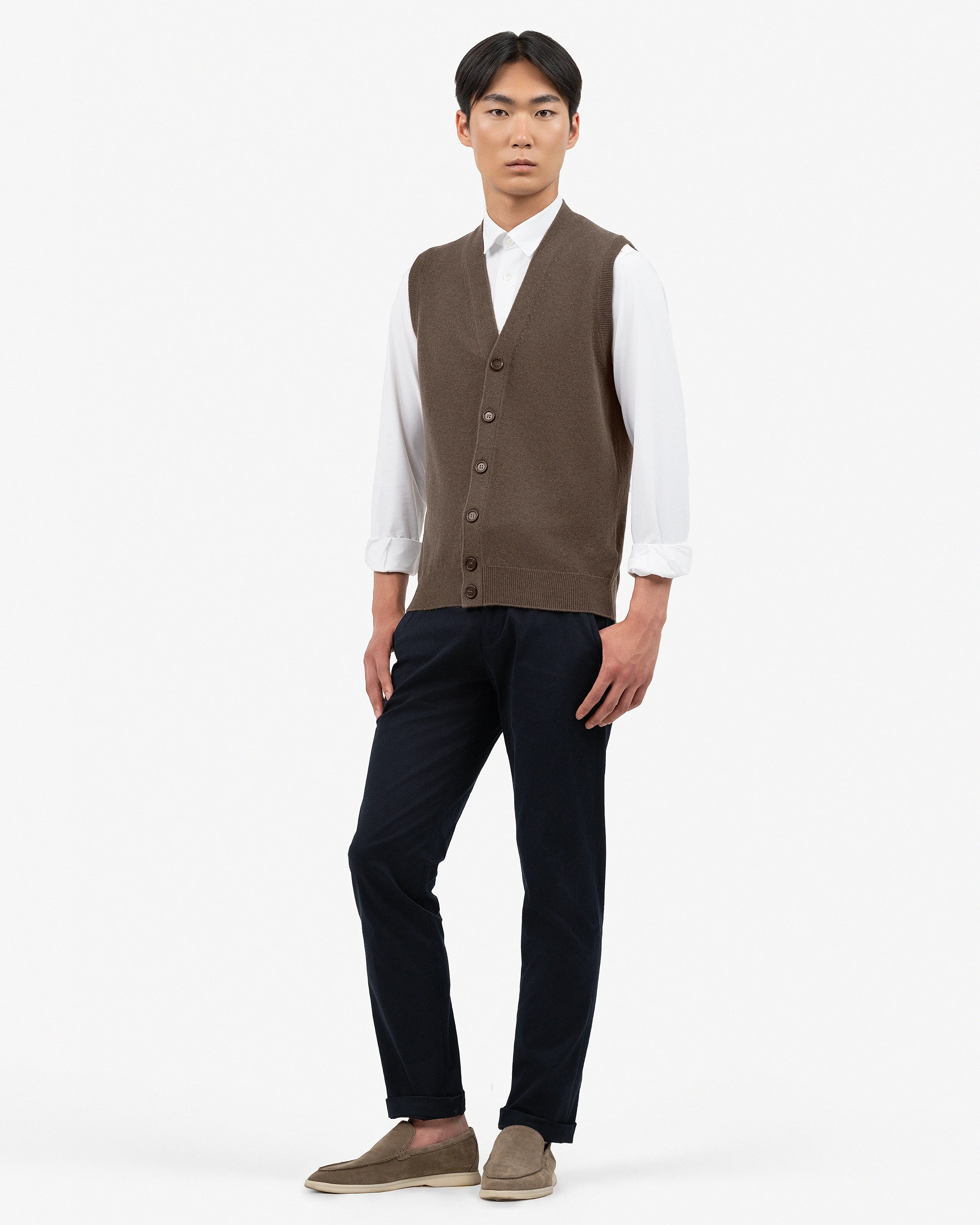 Men's Classic Cardigan Vest - Brown - Cashmere