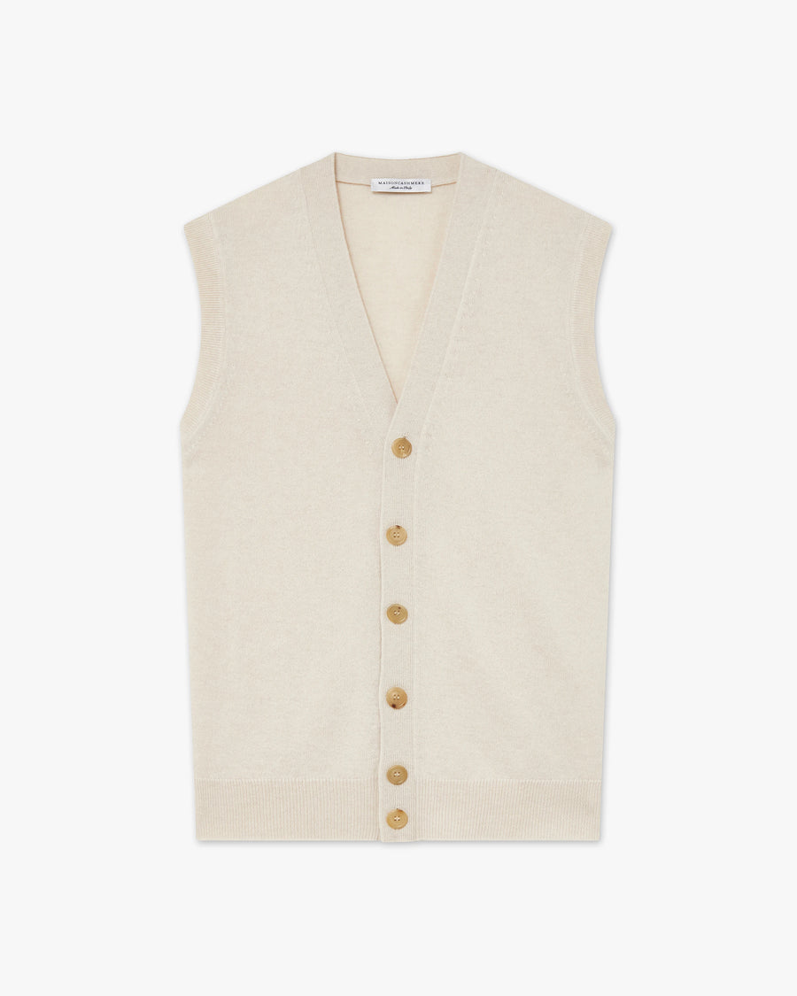 Men's Classic Cardigan Vest - Light Beige Cashmere