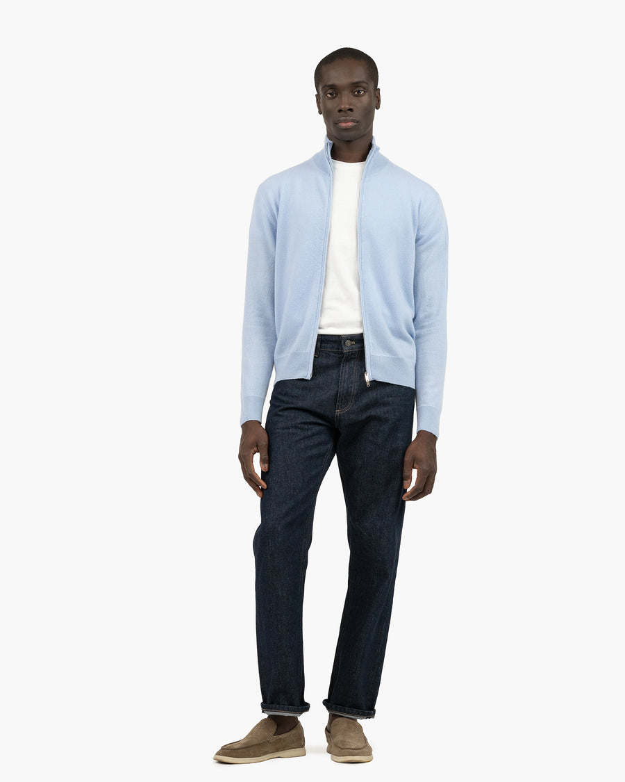 Mens' Classic Zip Cardigan - Light Blue Cashmere