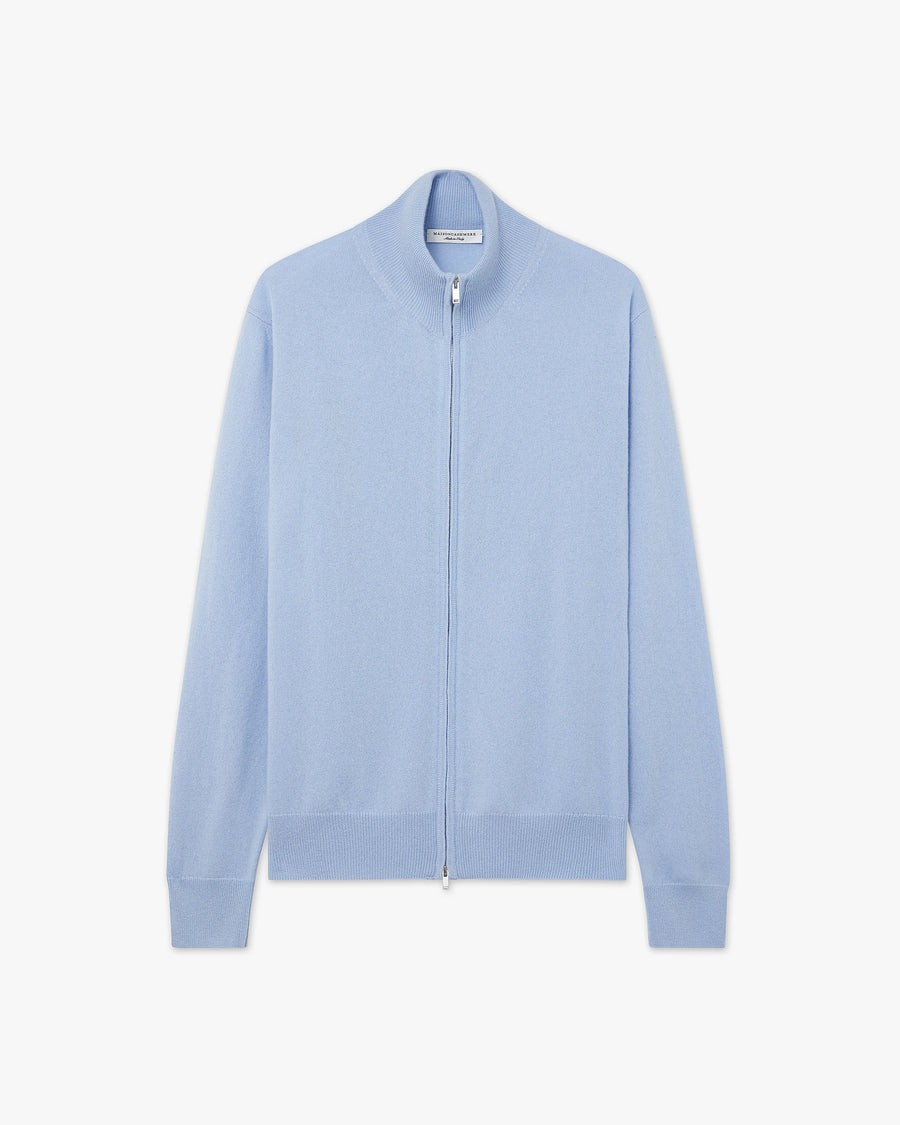 Mens' Classic Zip Cardigan - Light Blue Cashmere