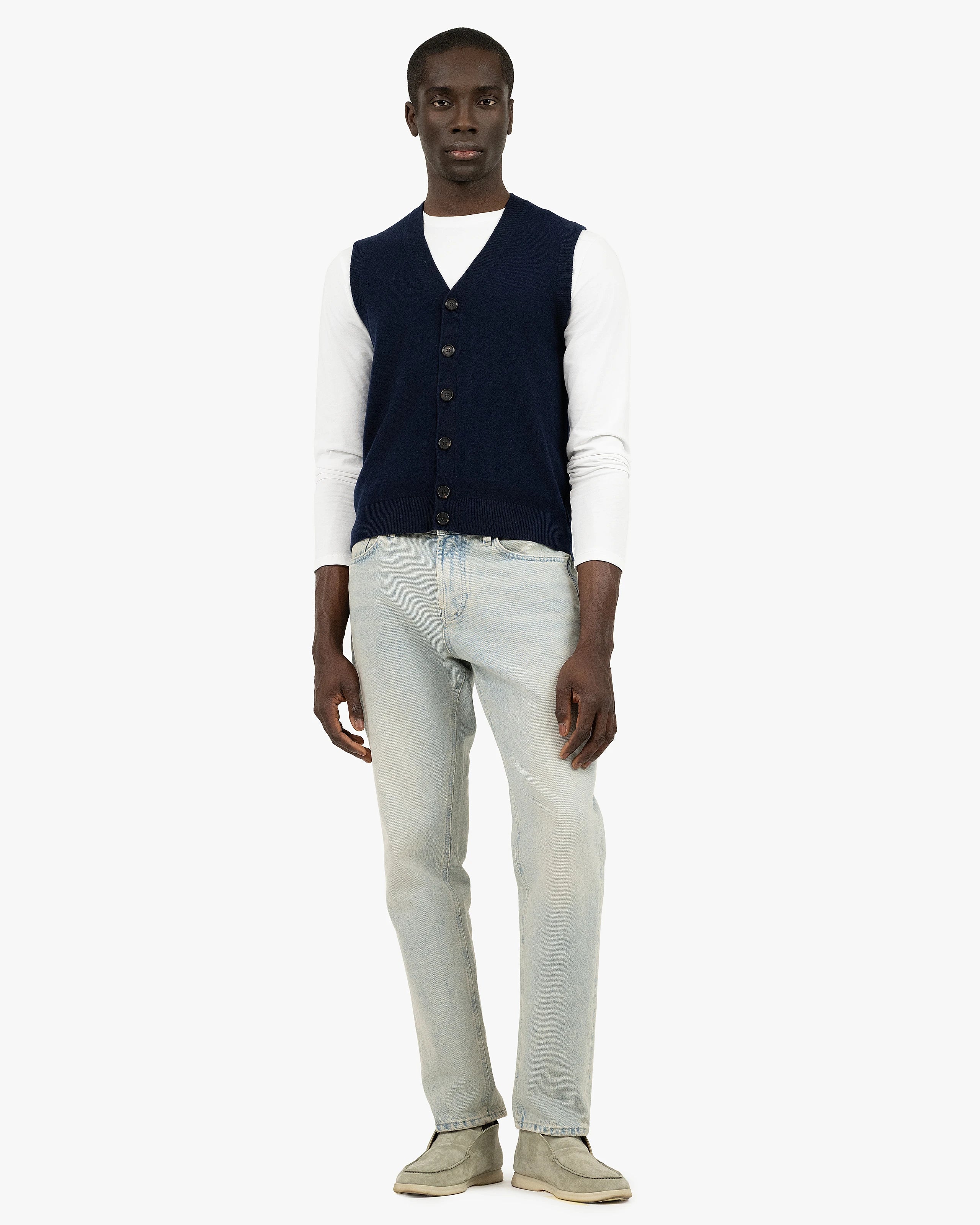 Men's Sevile Cardigan Vest - Blue - Cashmere