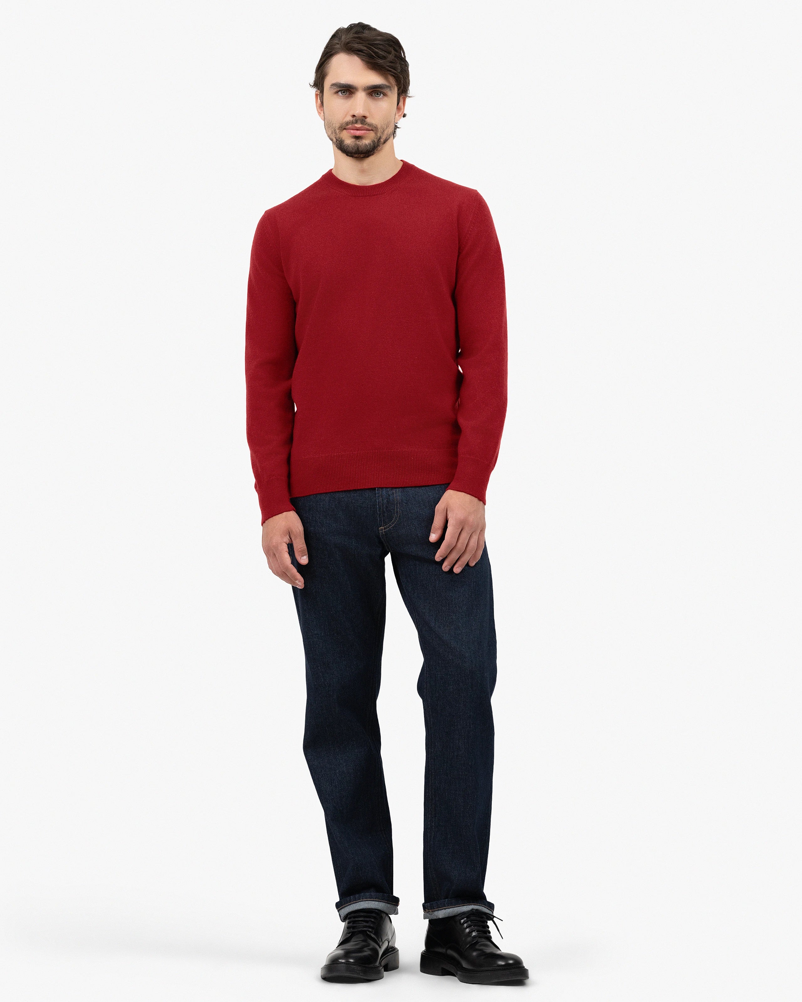 Men's Classic Cashmere Crew Neck Sweater - Red | MaisonCashmere