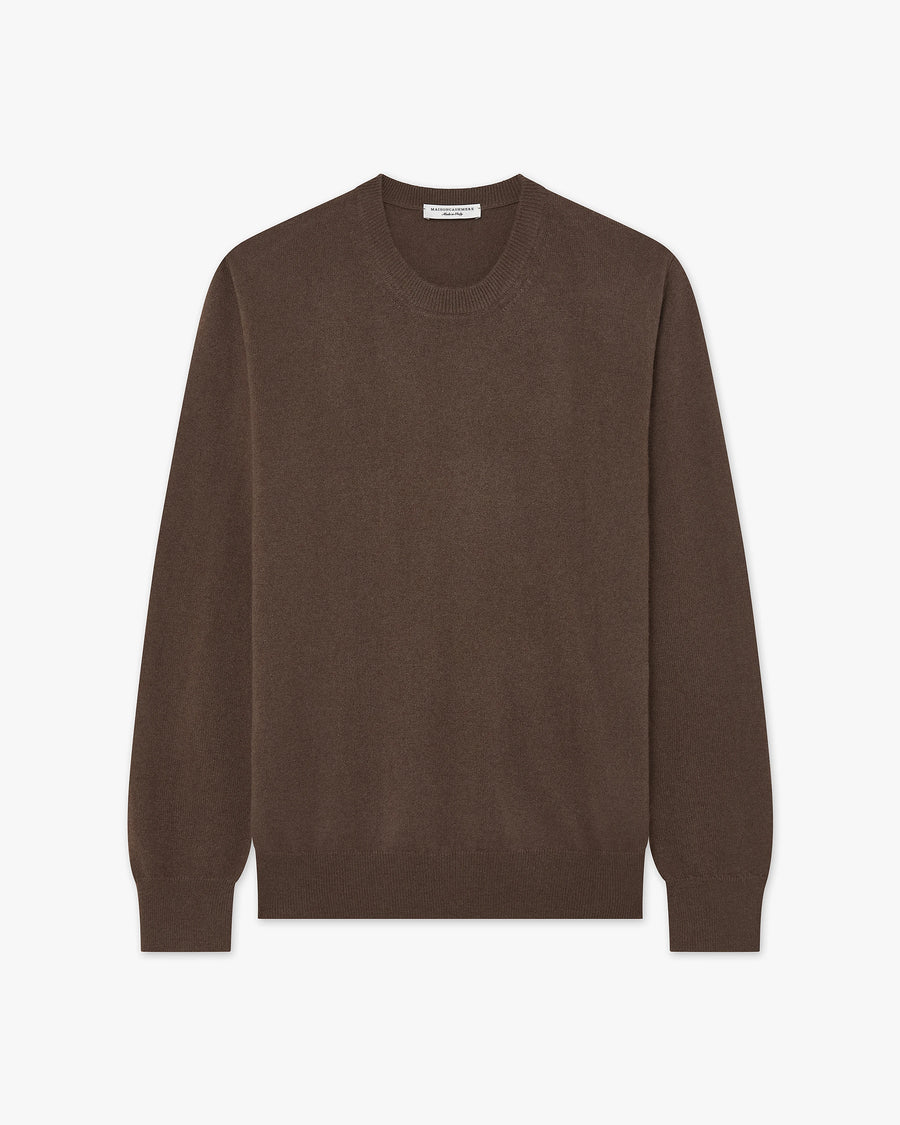 Men's Classic Crew Neck Sweater - Brown Cashmere