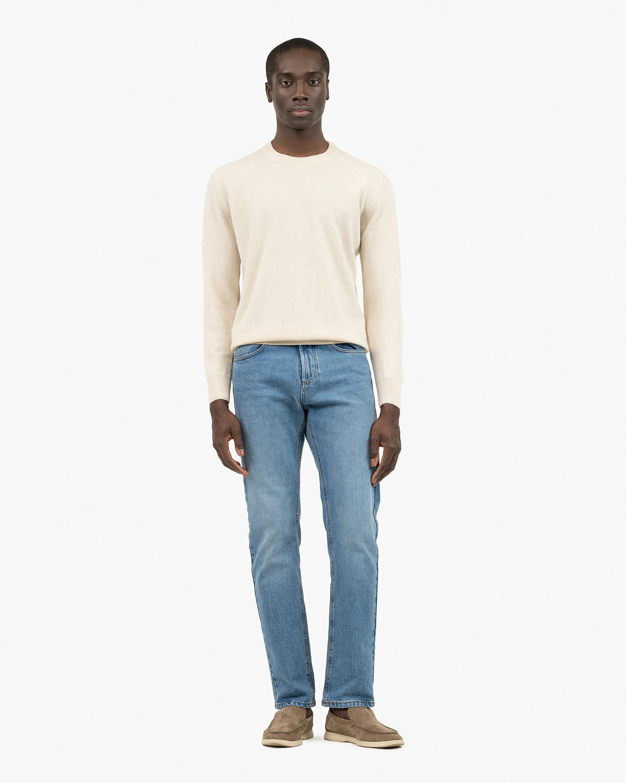 Men's Classic Cashmere Crew Neck Sweater - Light Beige