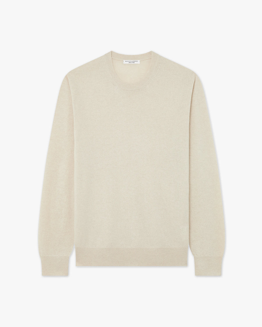 Men's Classic Crew Neck Sweater - Light Beige Cashmere