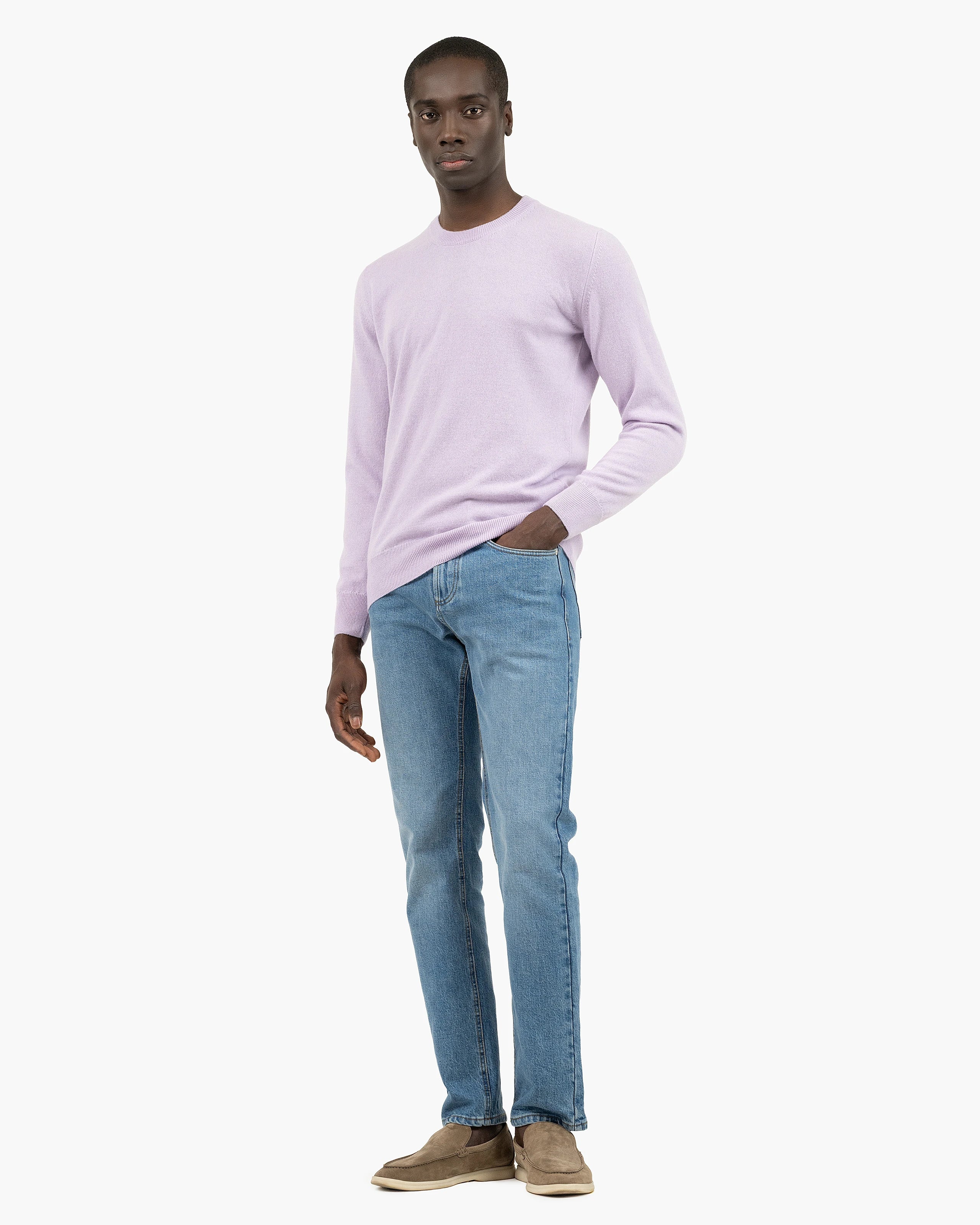 Men's Classic Cashmere Crew Neck Sweater - Lilac | MaisonCashmere