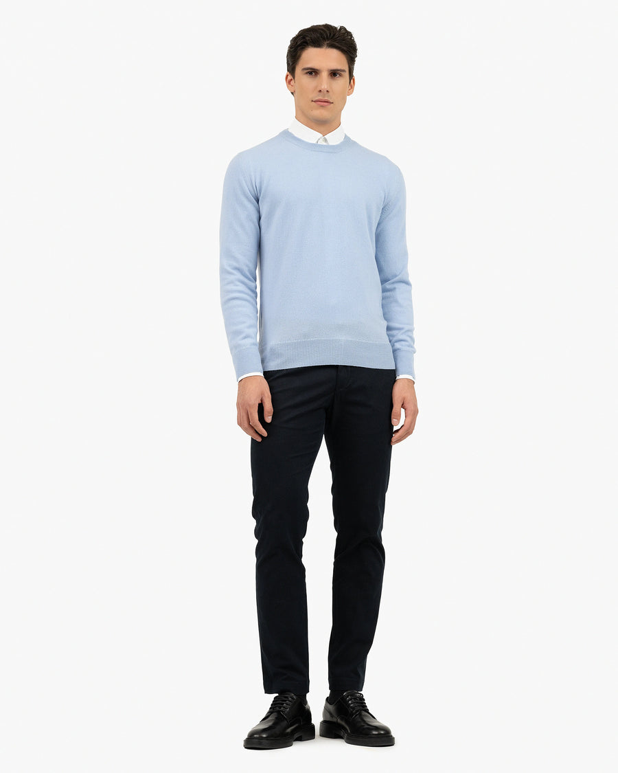 Men's Classic Crew Neck Sweater - Light Blue Cashmere