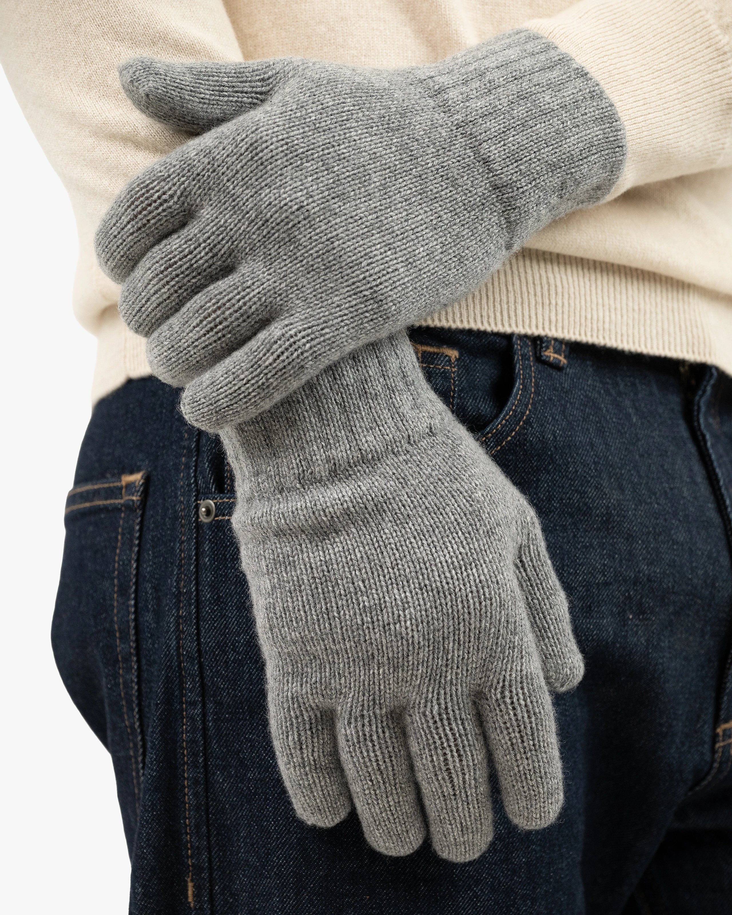 小物 OVY 100% CASHMERE GLOVES Men's Classic Cashmere Gloves - Medium Grey | MaisonCashmere