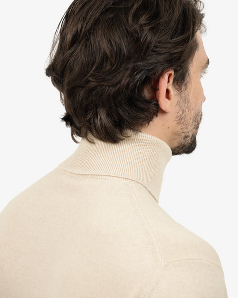 Men's Classic Turtleneck Sweater - Light Beige Cashmere