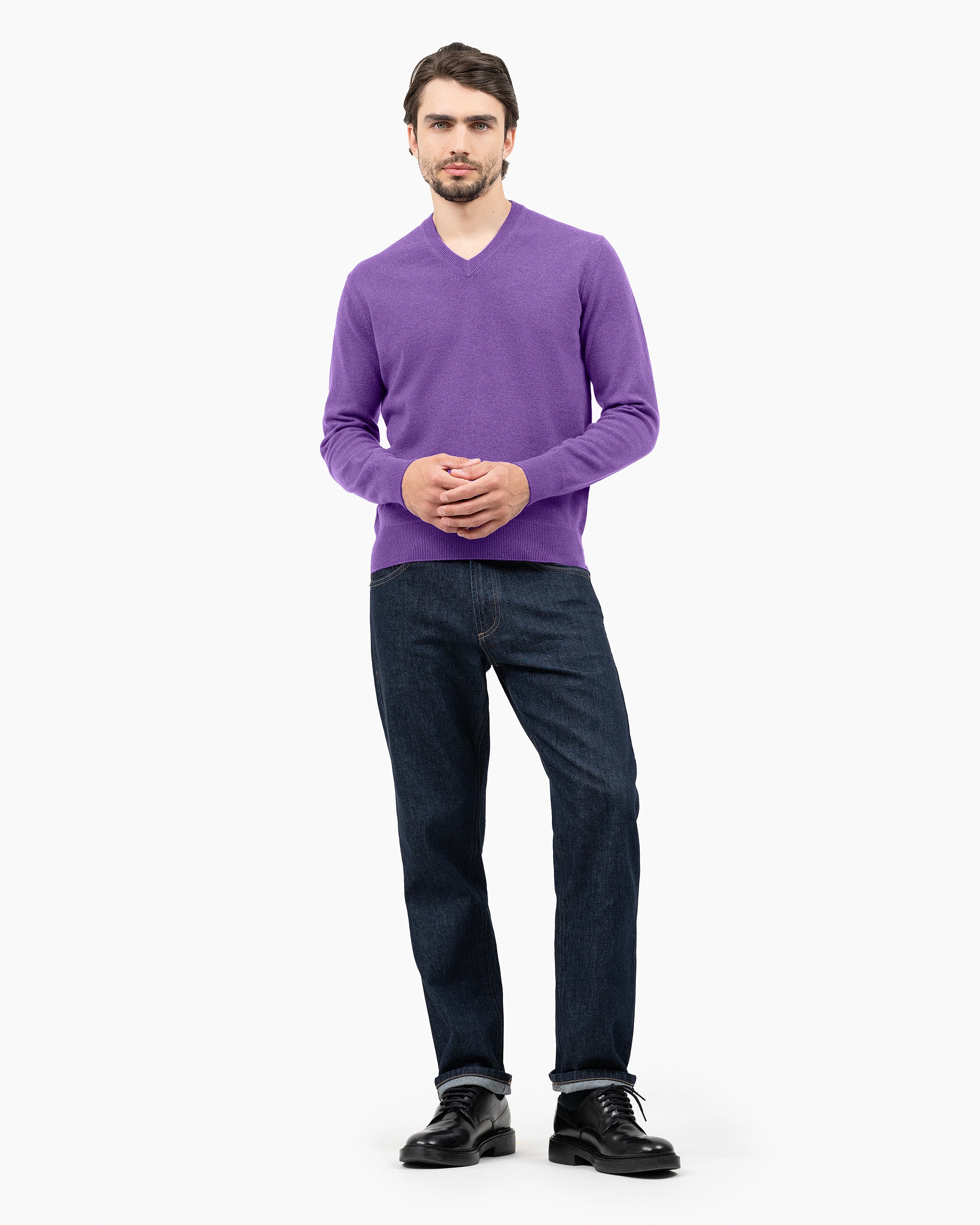 v neck sweater over dress shirt Men's Classic V-Neck Sweater - Purple - Cashmere