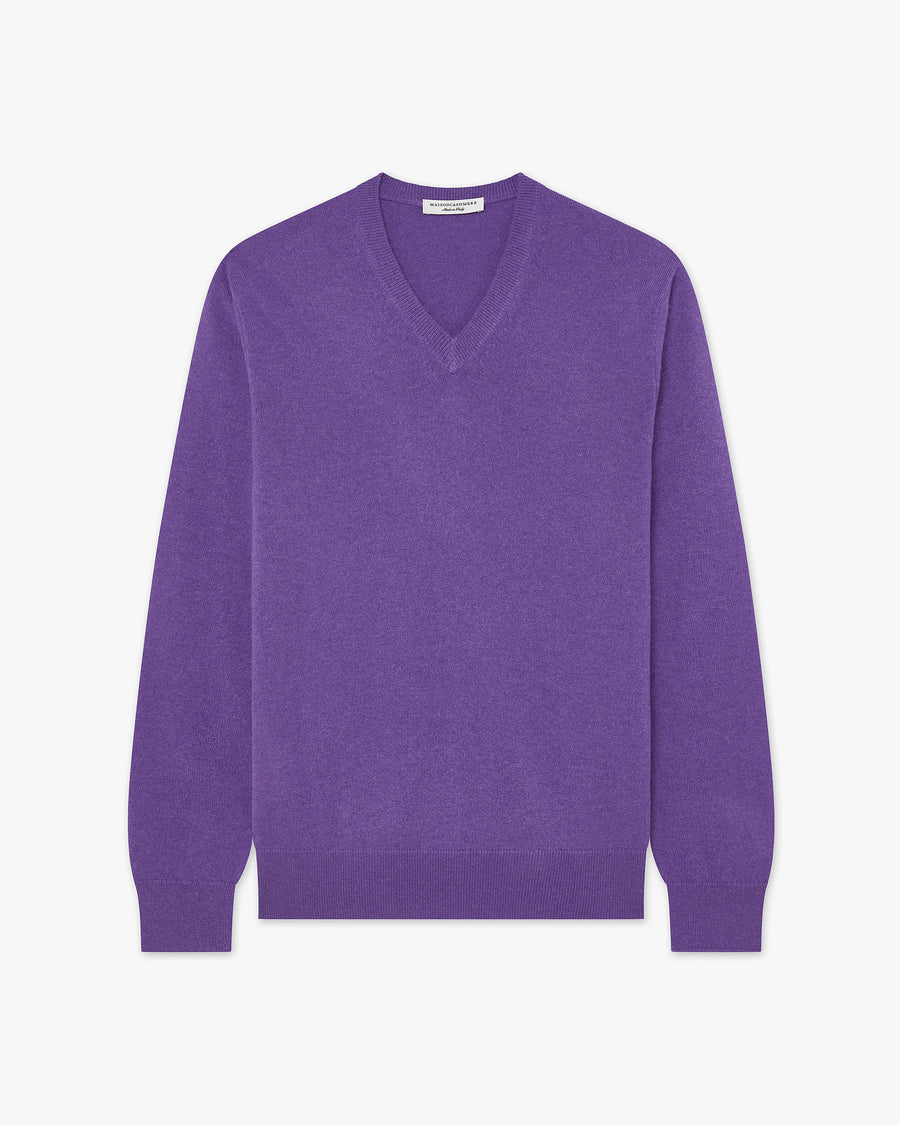 Men's Classic V-Neck Sweater - Purple Cashmere