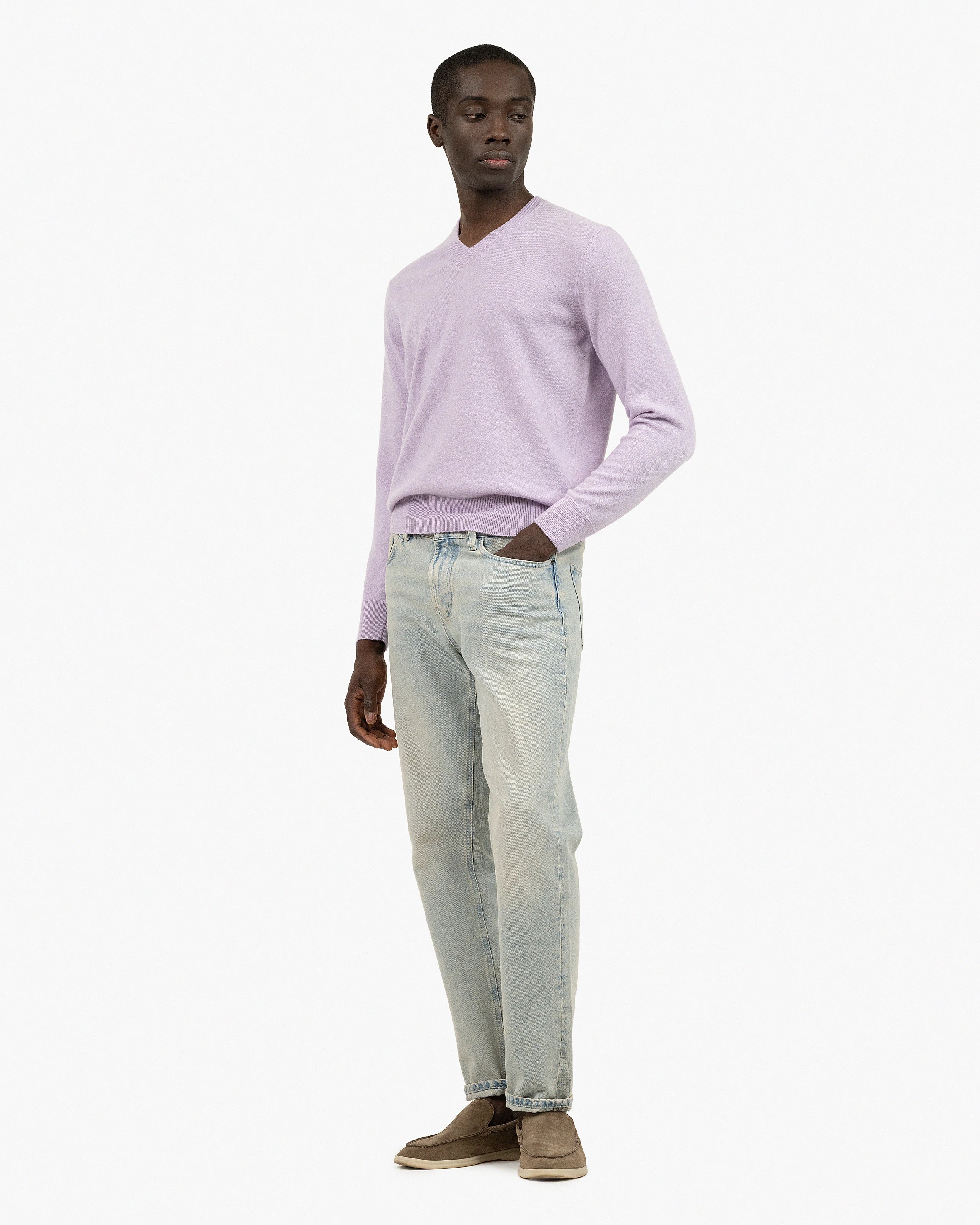 Men's Classic V-Neck Sweater - Lilac - Cashmere