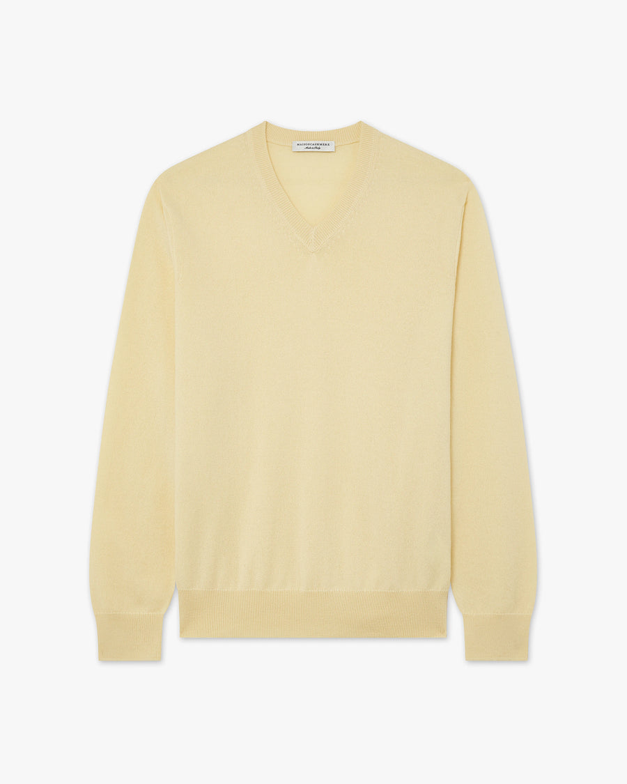 Men's Classic V-Neck Sweater - Yellow Cashmere