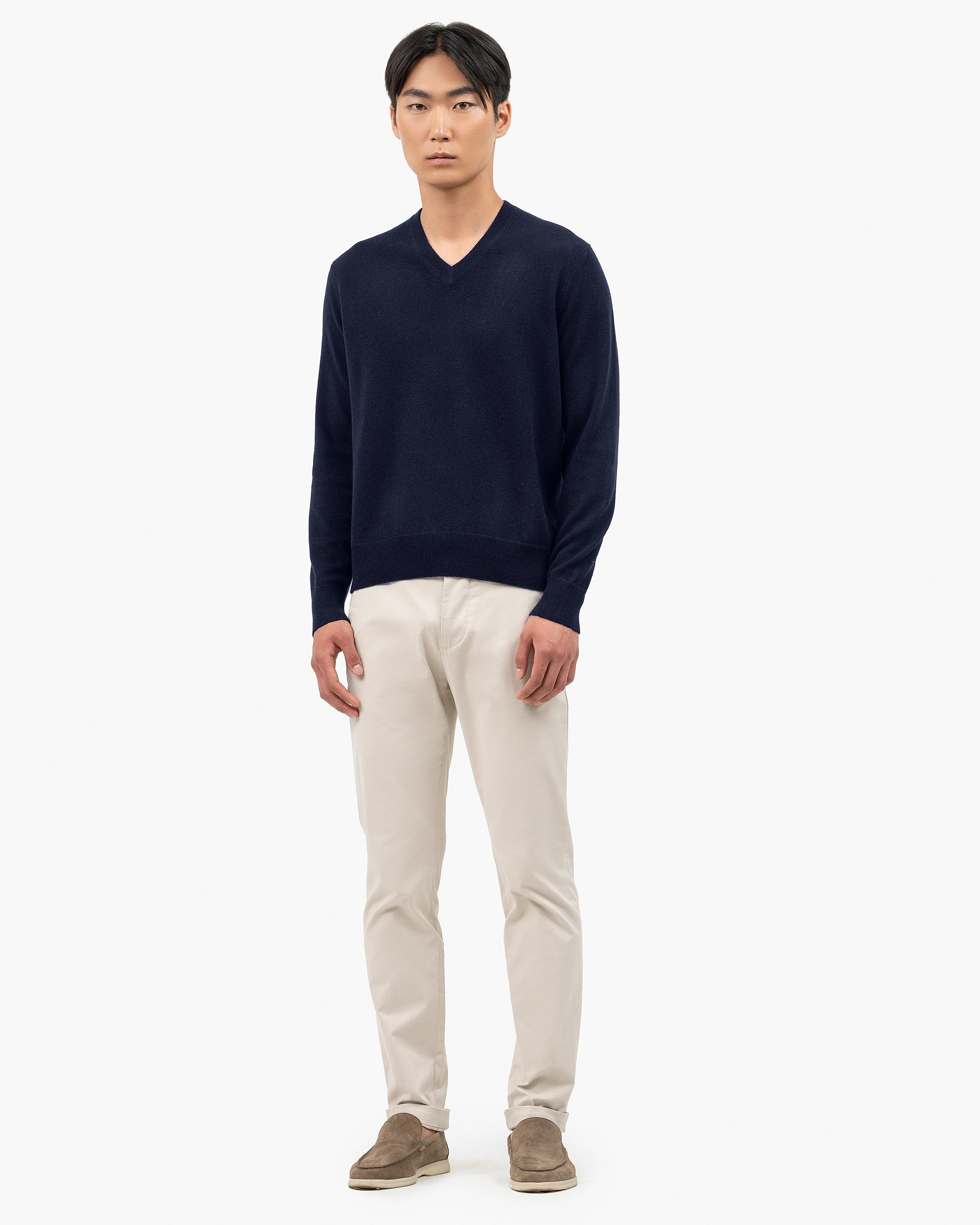 Pull Knit Manches Courtes Crazy Horse - Bleu Foncé Encolure V - Mélange Coton