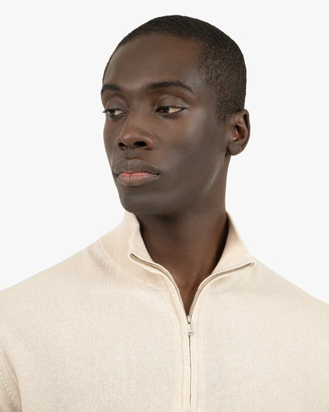 Men's Classic Half-Zip Mock Neck - Light Beige Cashmere
