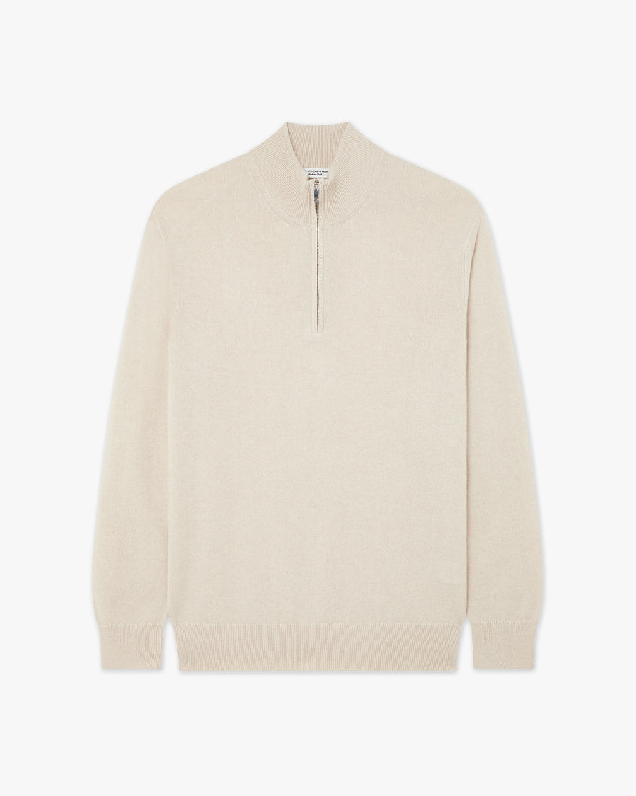 Men's Classic Half-Zip Mock Neck - Light Beige Cashmere