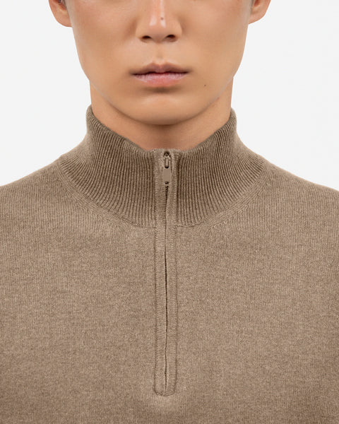 Men's Classic Half-Zip Mock Neck - Light Brown Cashmere