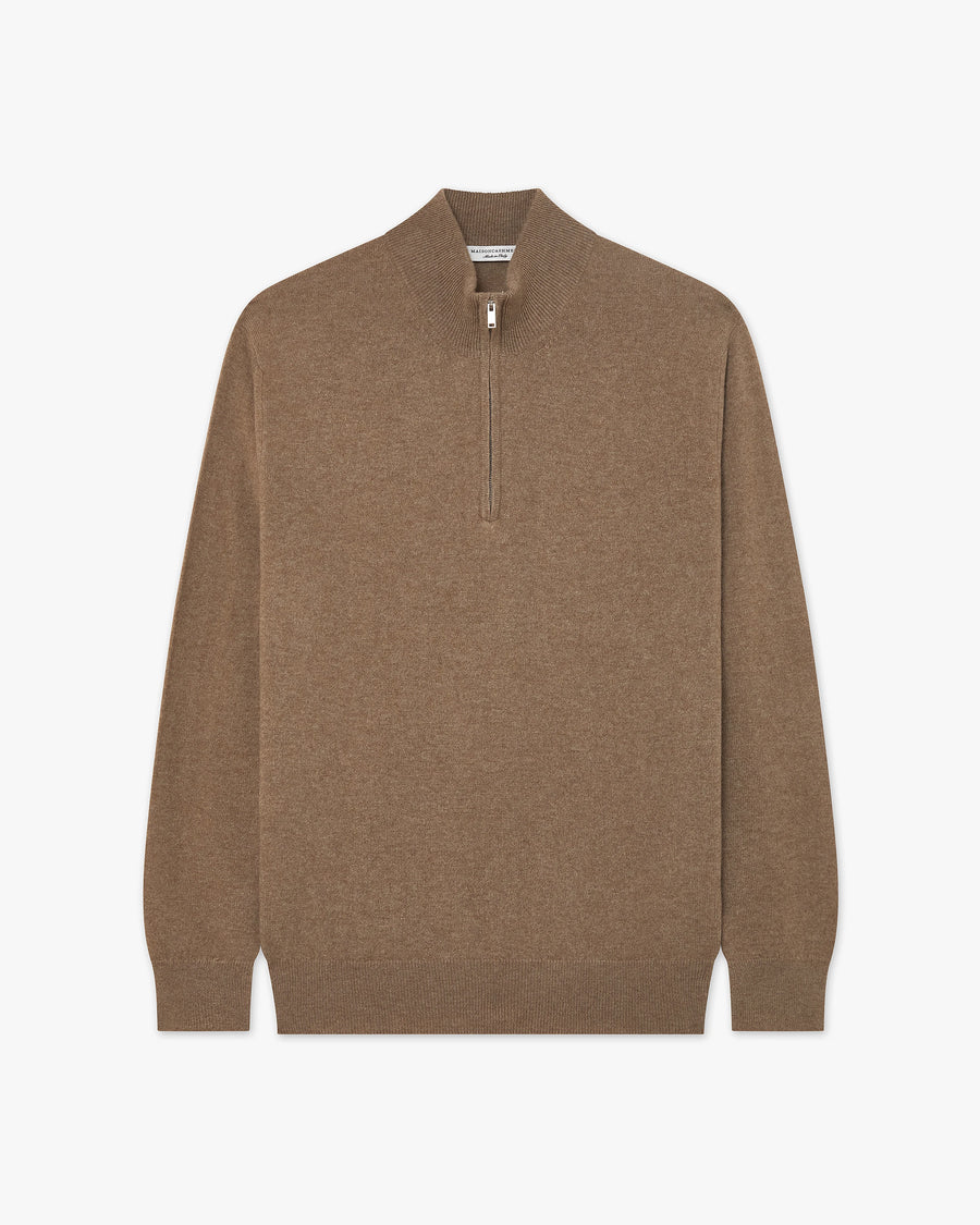Men's Classic Half-Zip Mock Neck - Light Brown Cashmere
