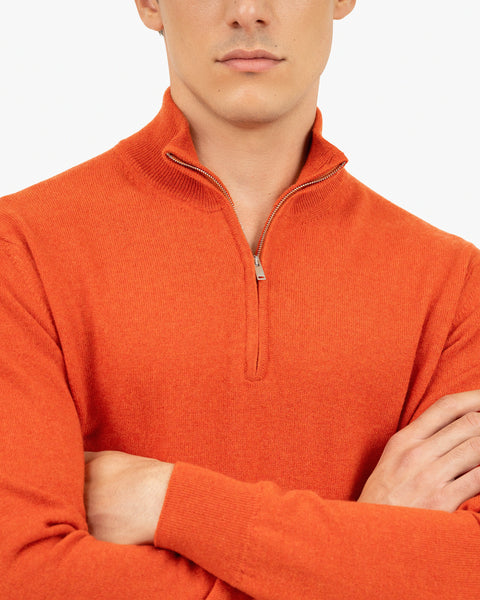 Men's Classic Half-Zip Mock Neck - Brick Red Cashmere