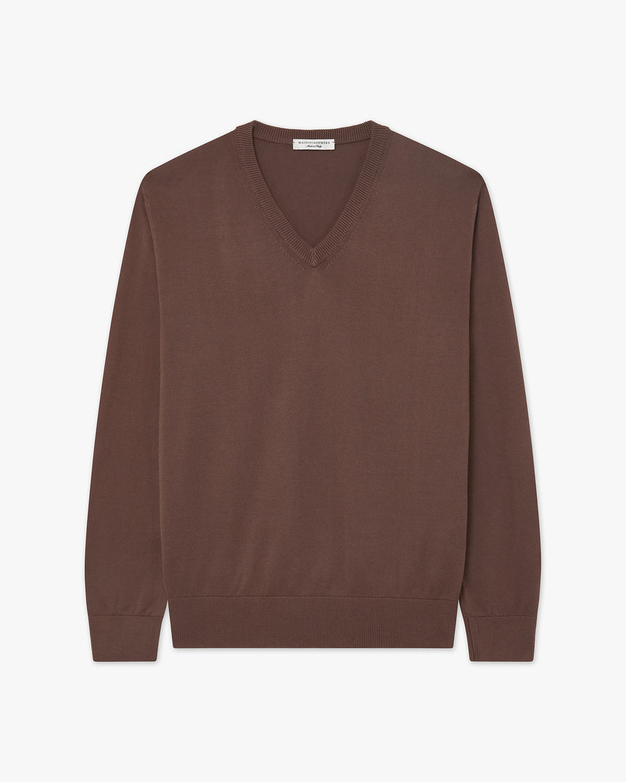 Men's Giza V-Neck Sweater - Brown Cotone