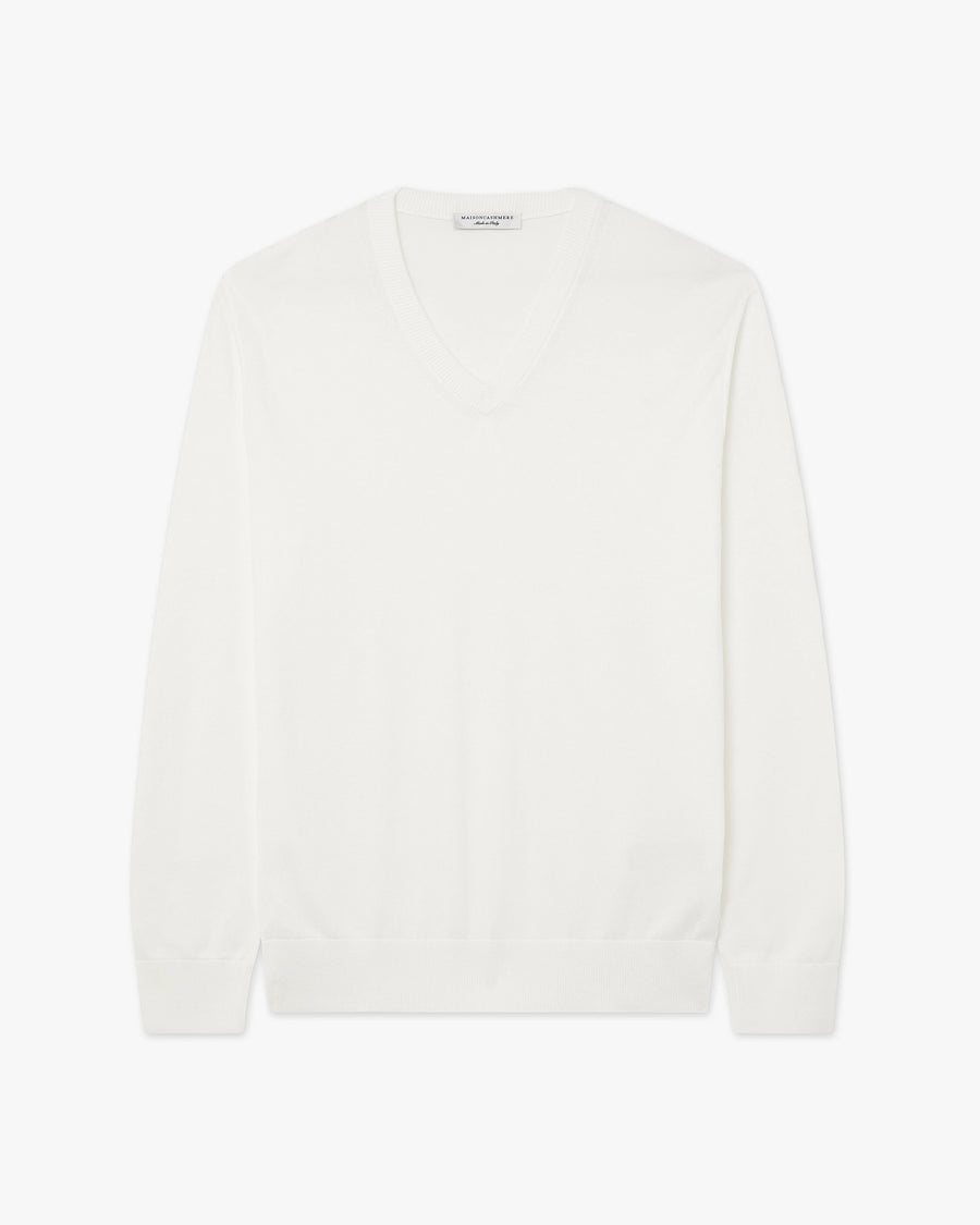 Men's Giza V-Neck Sweater - White Cotone
