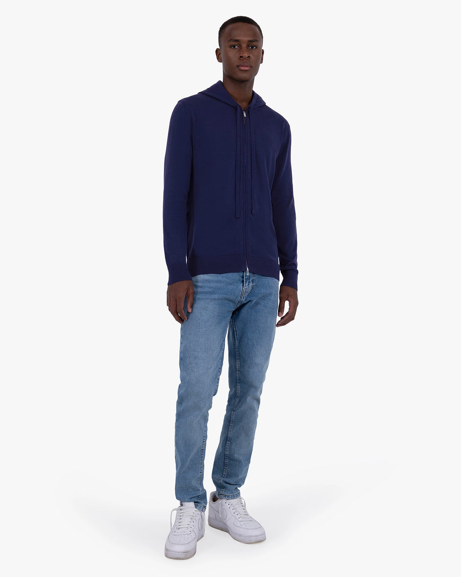 Men's Giza Zip Hoodie - Night Blue Cotone