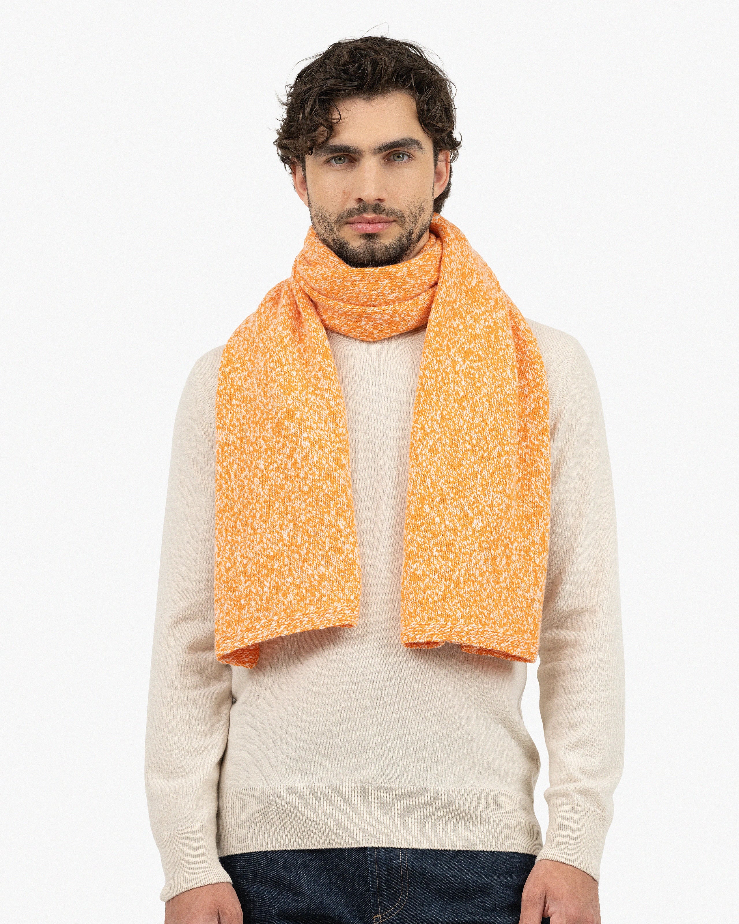 Mouliné Maxi Scarf for Men - Orange | MaisonCashmere