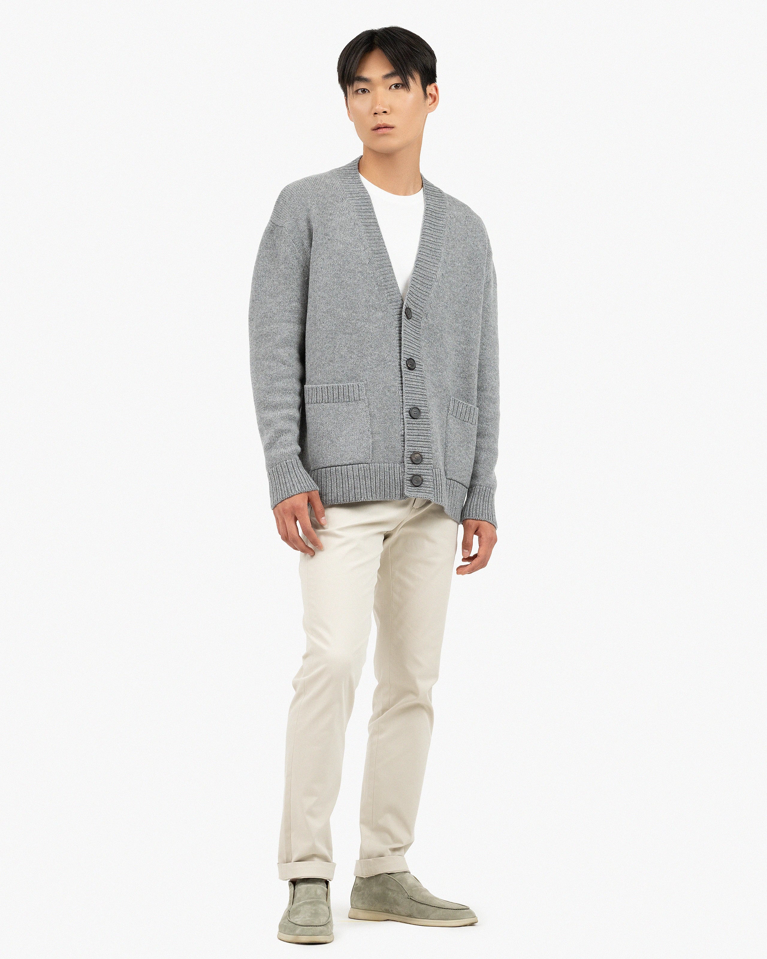 Men's Moritz Maxi Merino Cardigan - Grey | MaisonCashmere