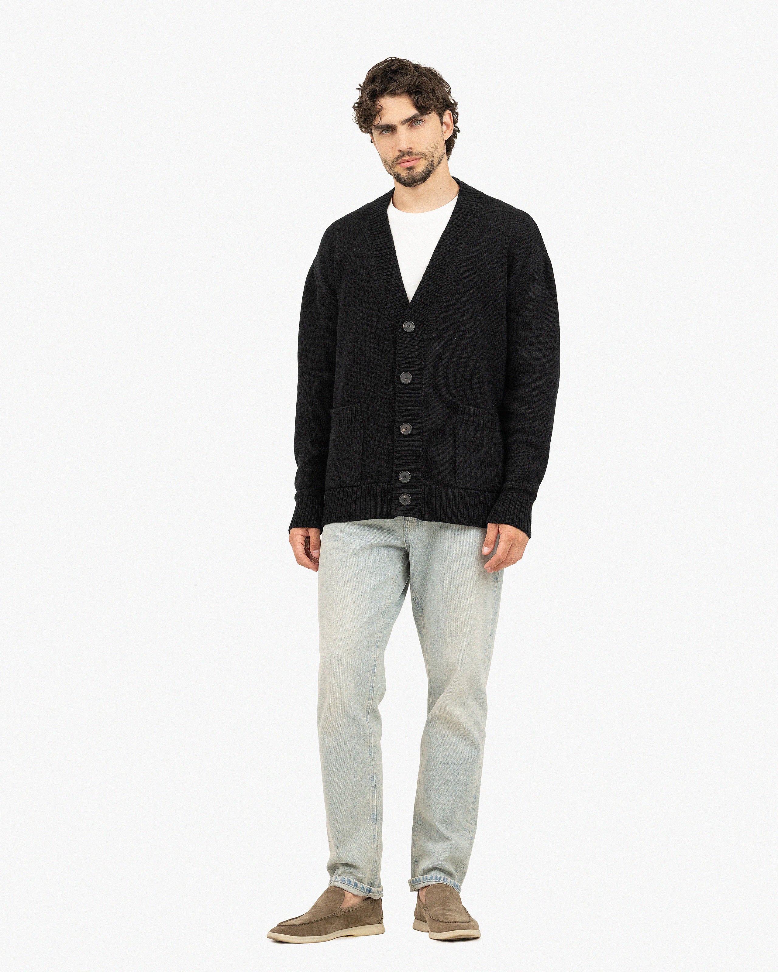 Men's Moritz Maxi Merino Cardigan - Black | MaisonCashmere