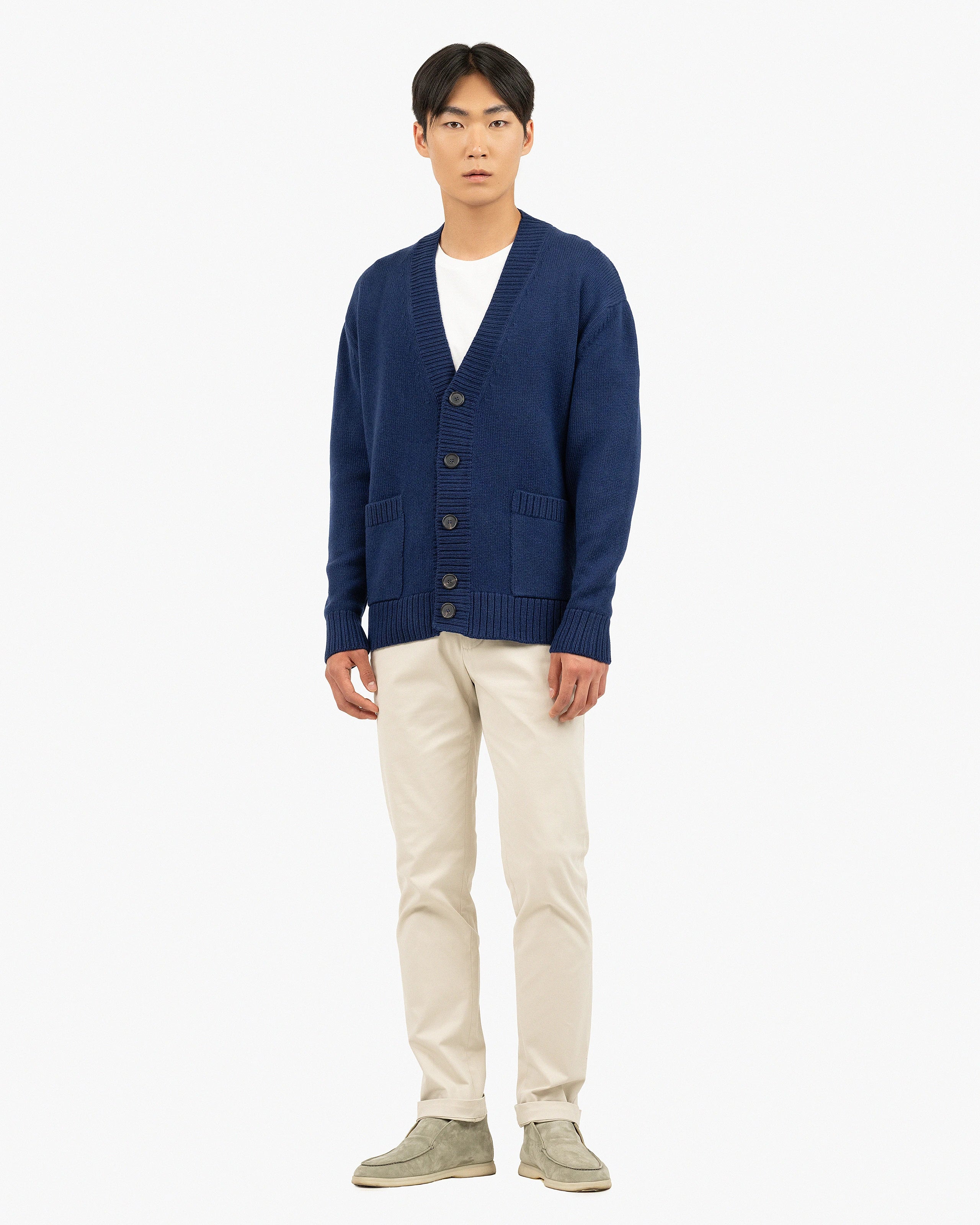マメ Cotton Nordic Knit Cardigan blue Mame Kurogouchi(マメ) Cotton Lace Knitted Cardigan - YAMAROKU