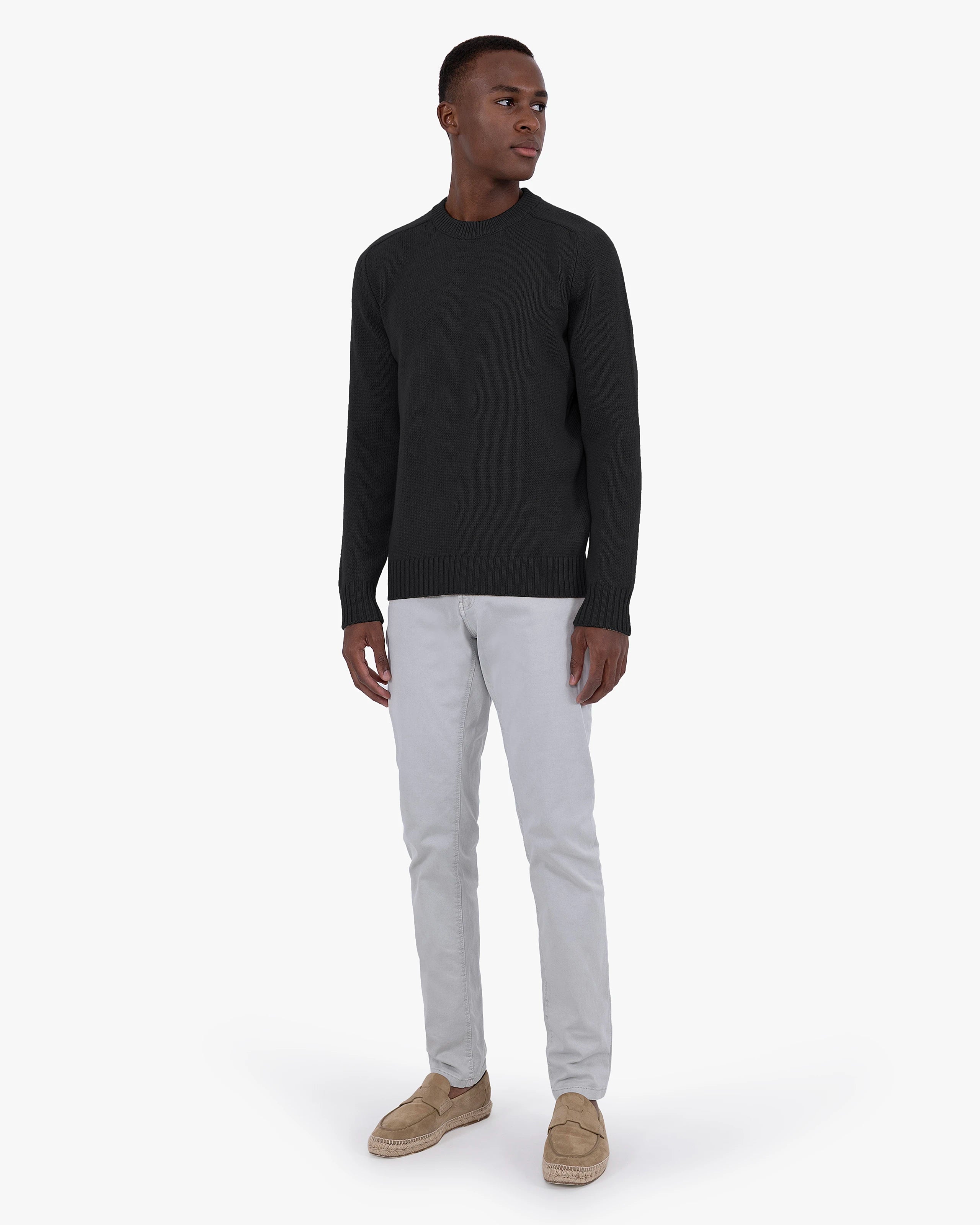 Men's Moritz Merino Crew Neck Sweater - Black | MaisonCashmere