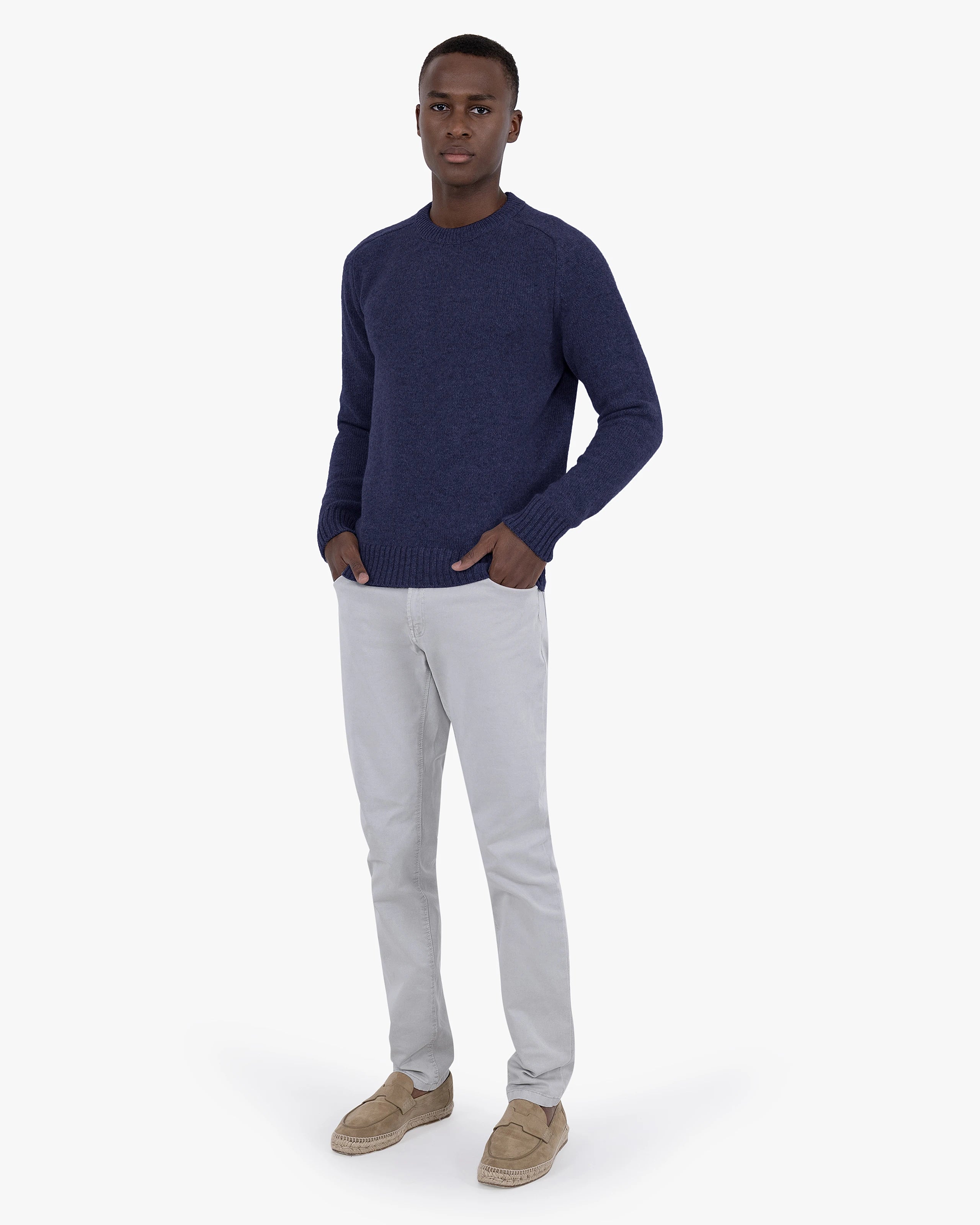 Men's Moritz Merino Crew Neck Sweater - Blue | MaisonCashmere