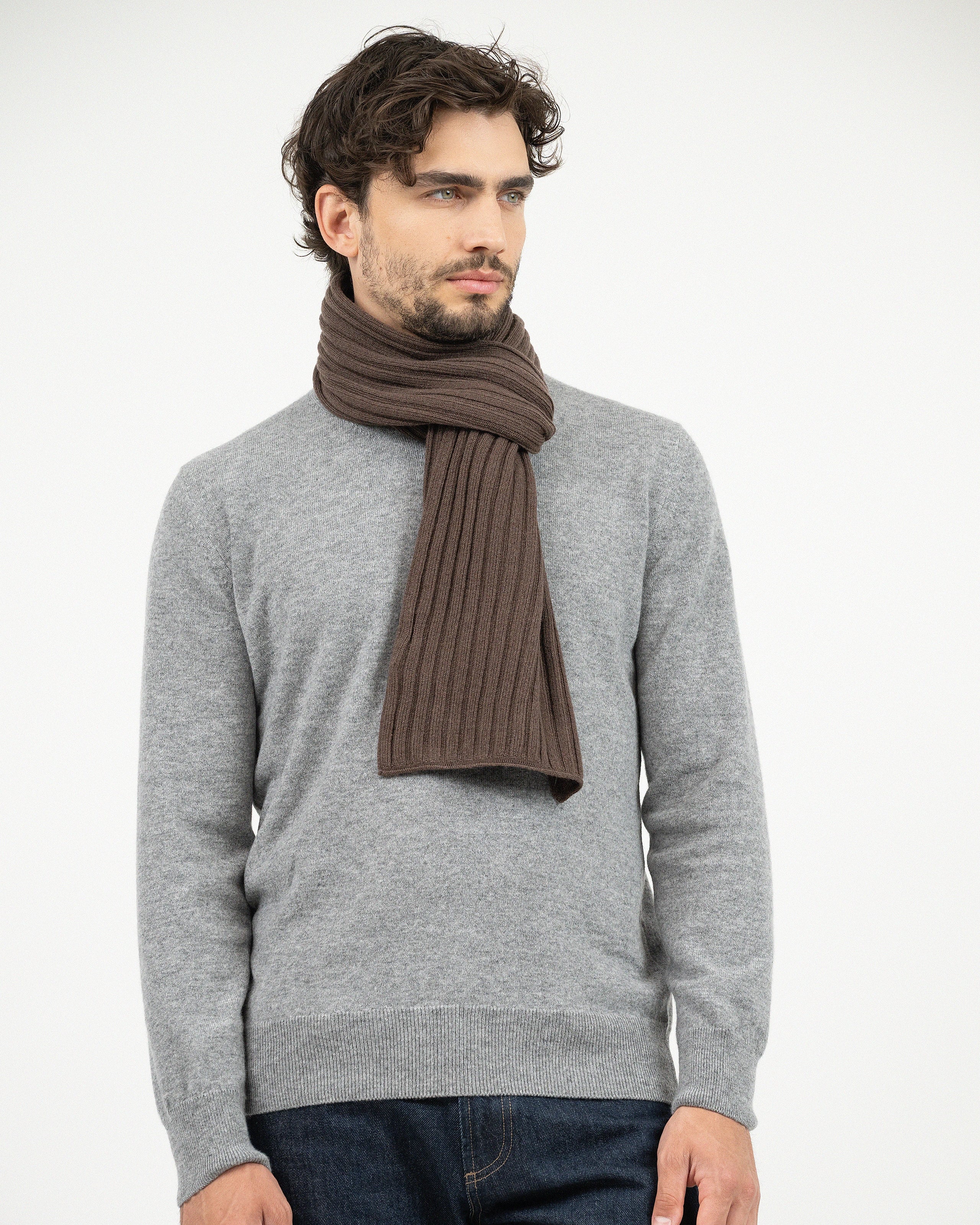 Ribbed Cashmere Scarf for Men - Brown | MaisonCashmere