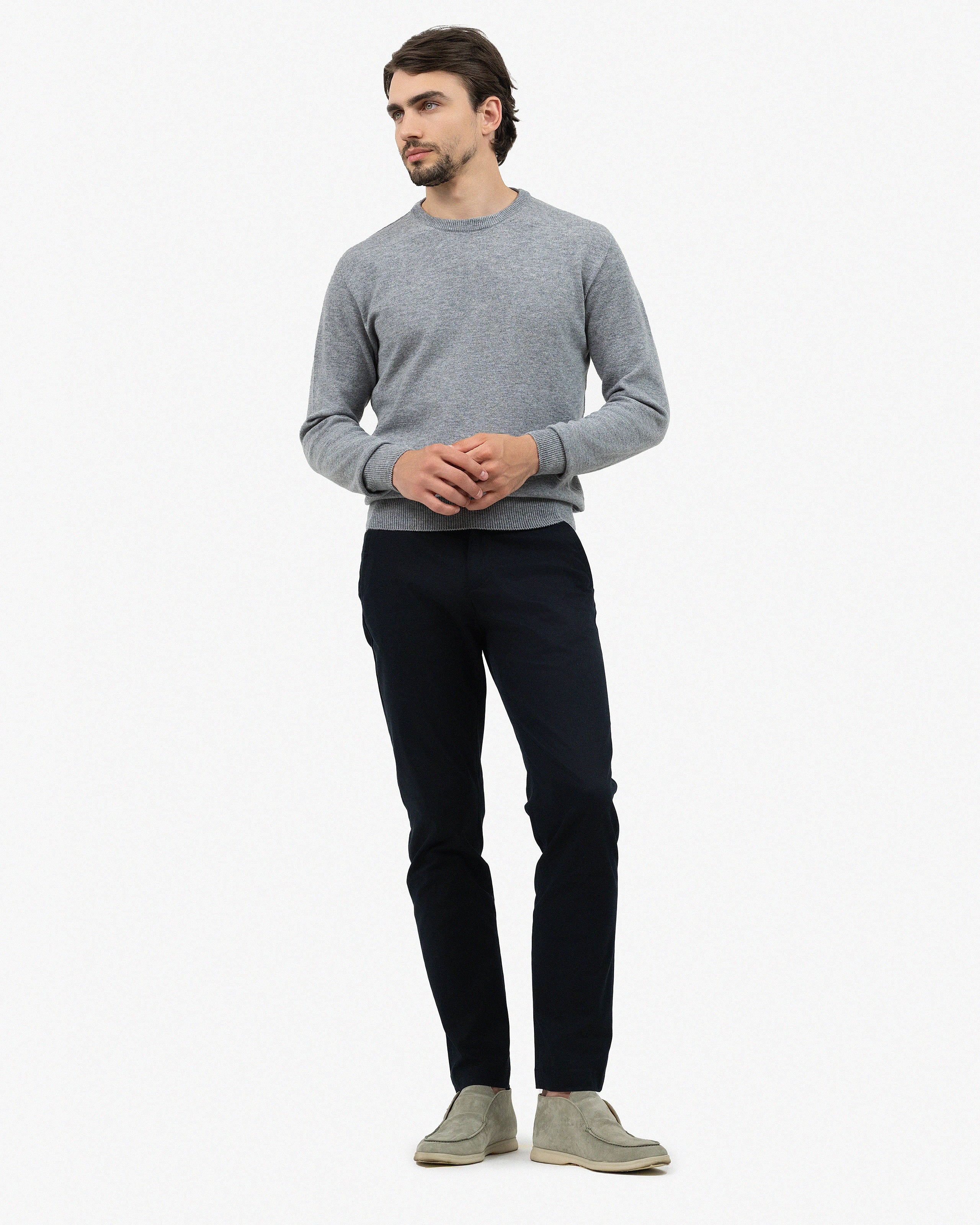 Men's Saxon Merino Crew Neck Sweater - Medium Grey | MaisonCashmere